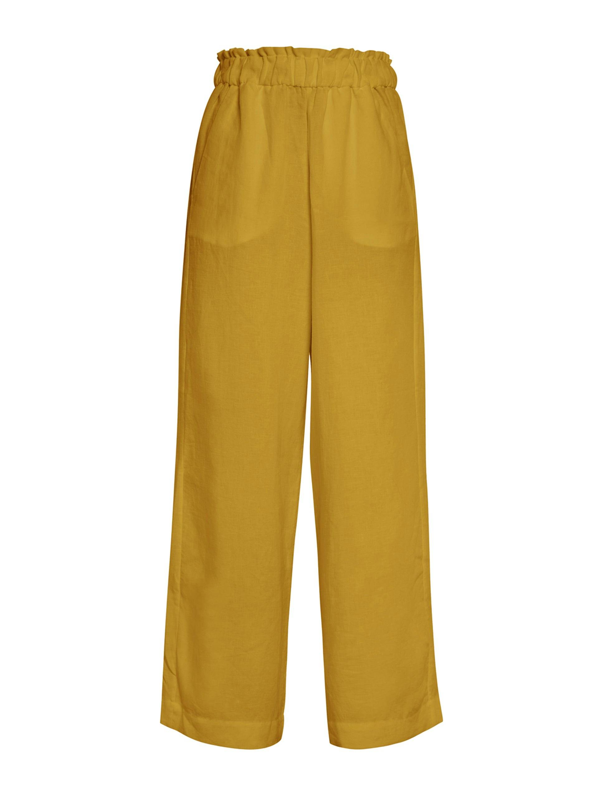 Natalia yellow linen wide-leg trousers