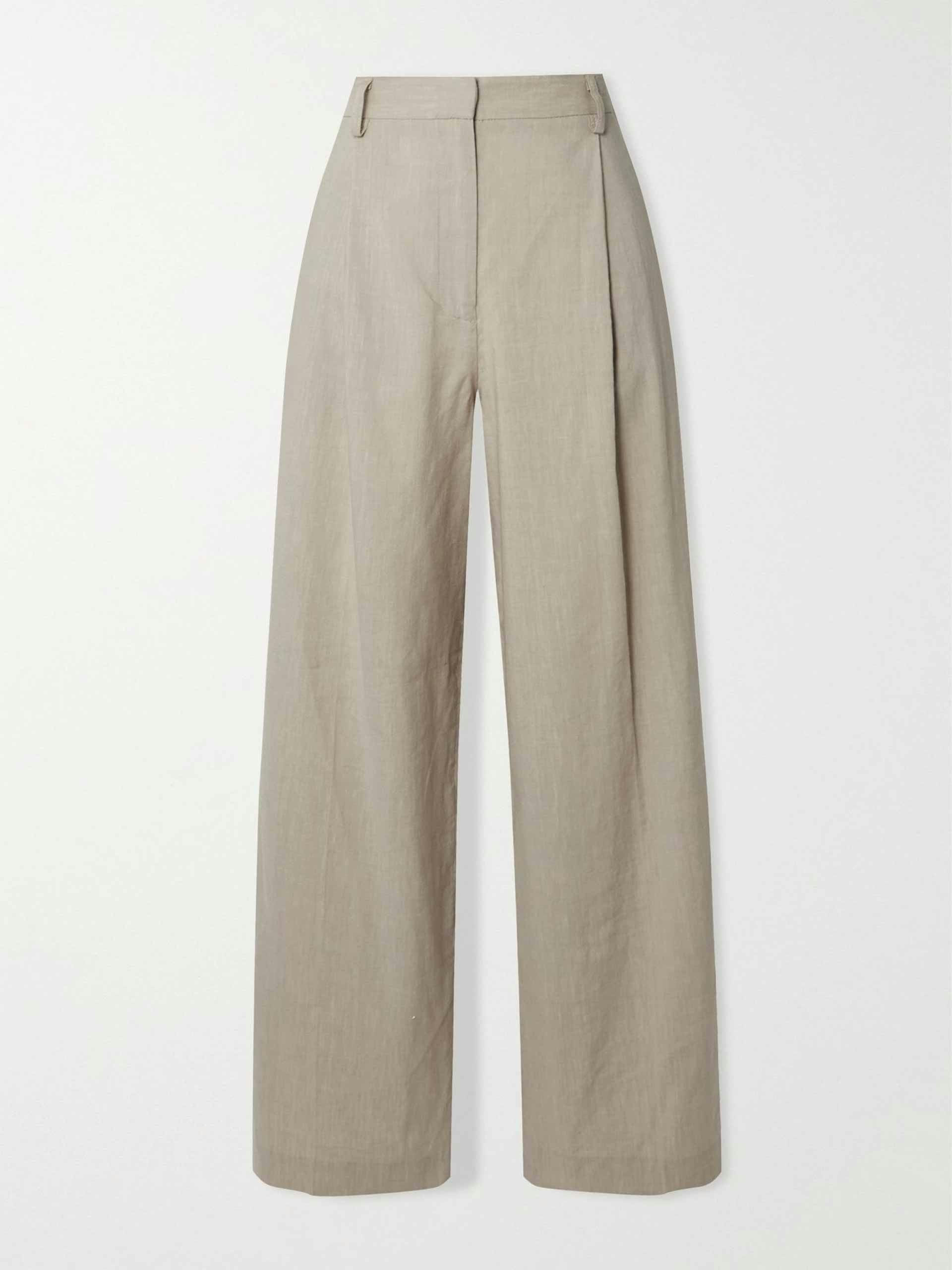 pleated linen-blend wide-leg pants