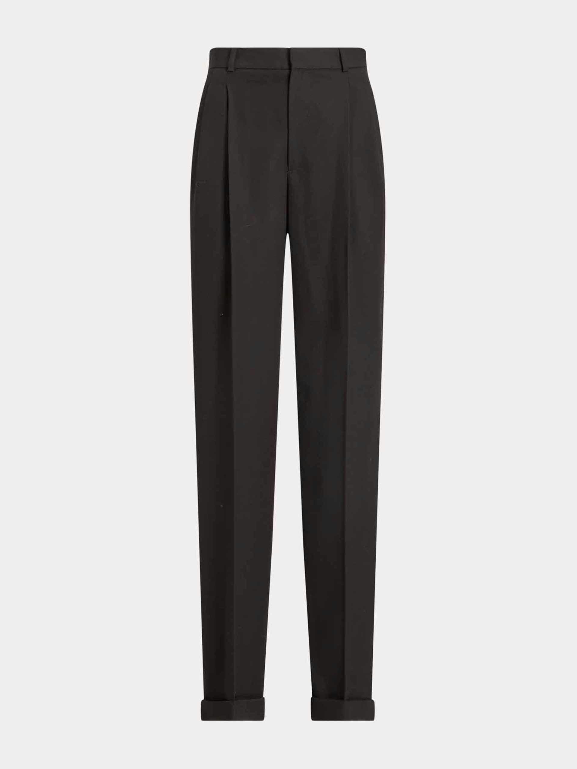 Pleated wool wide-leg tuxedo trouser