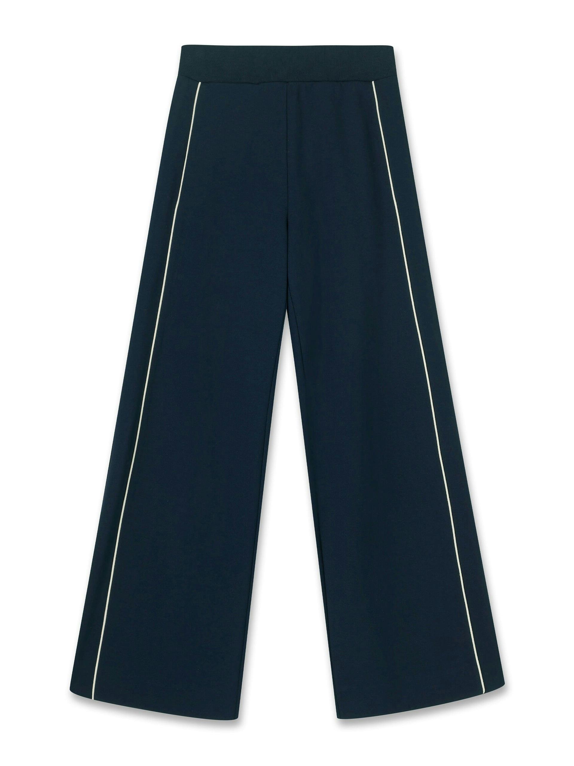 High-waisted ribbed navy blue track pants