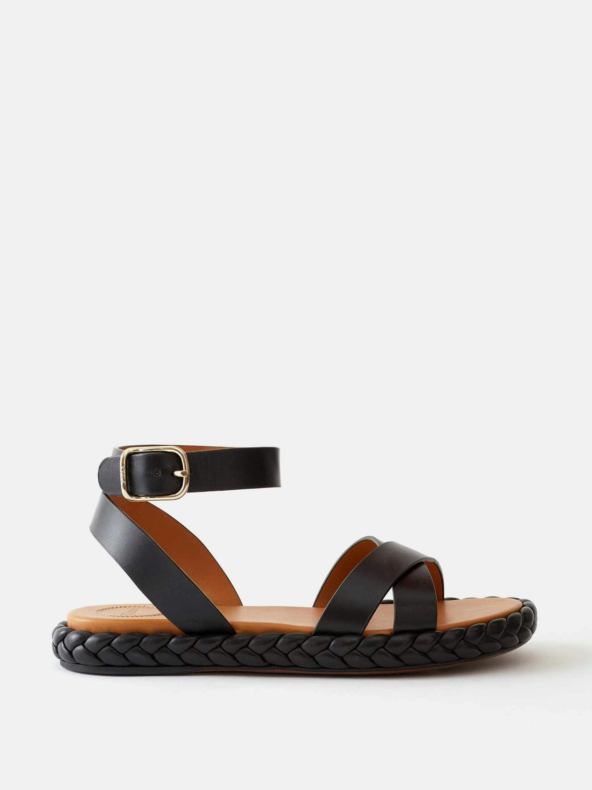 Black braided leather sandals
