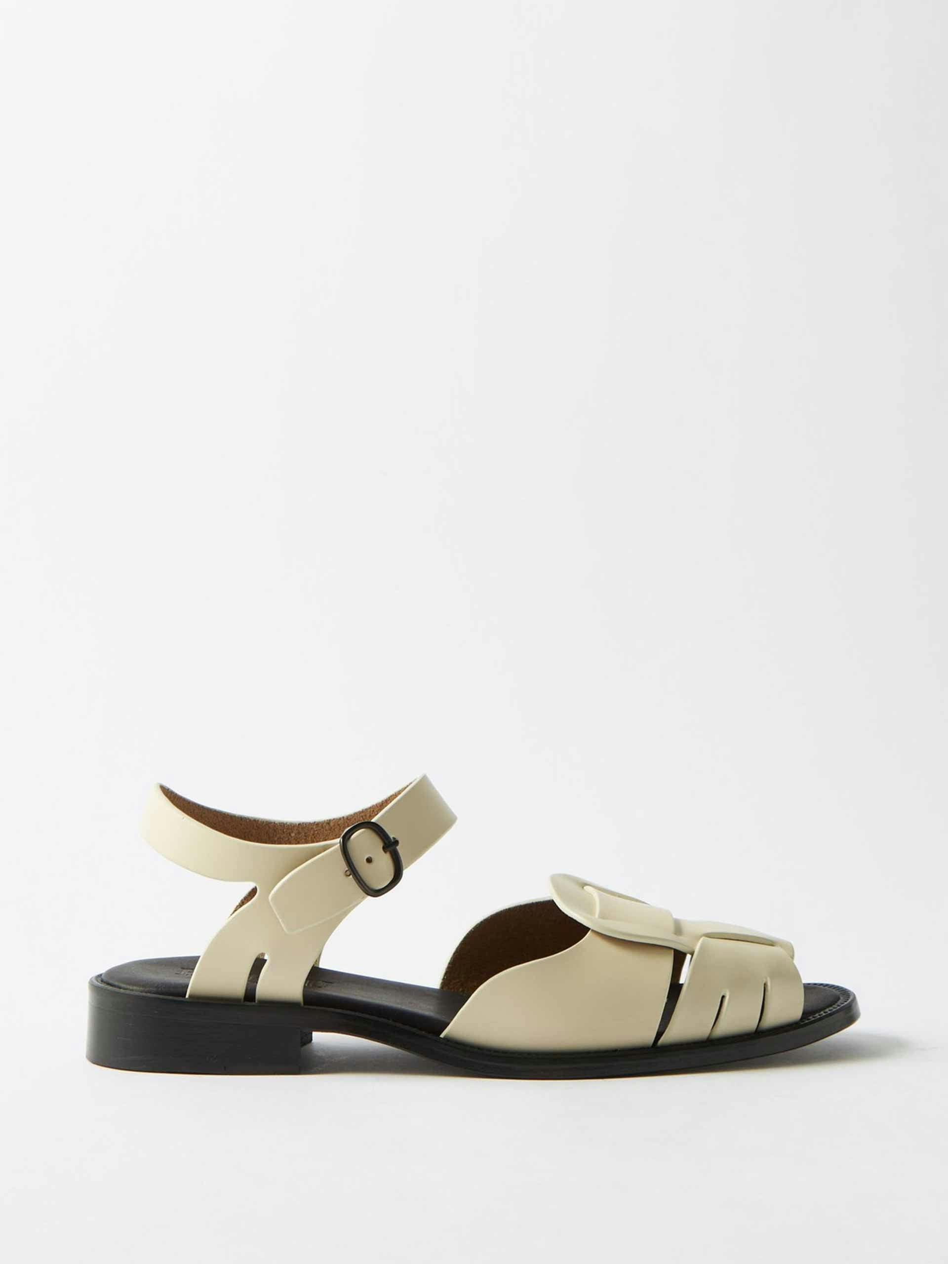 Cream cutout leather sandals