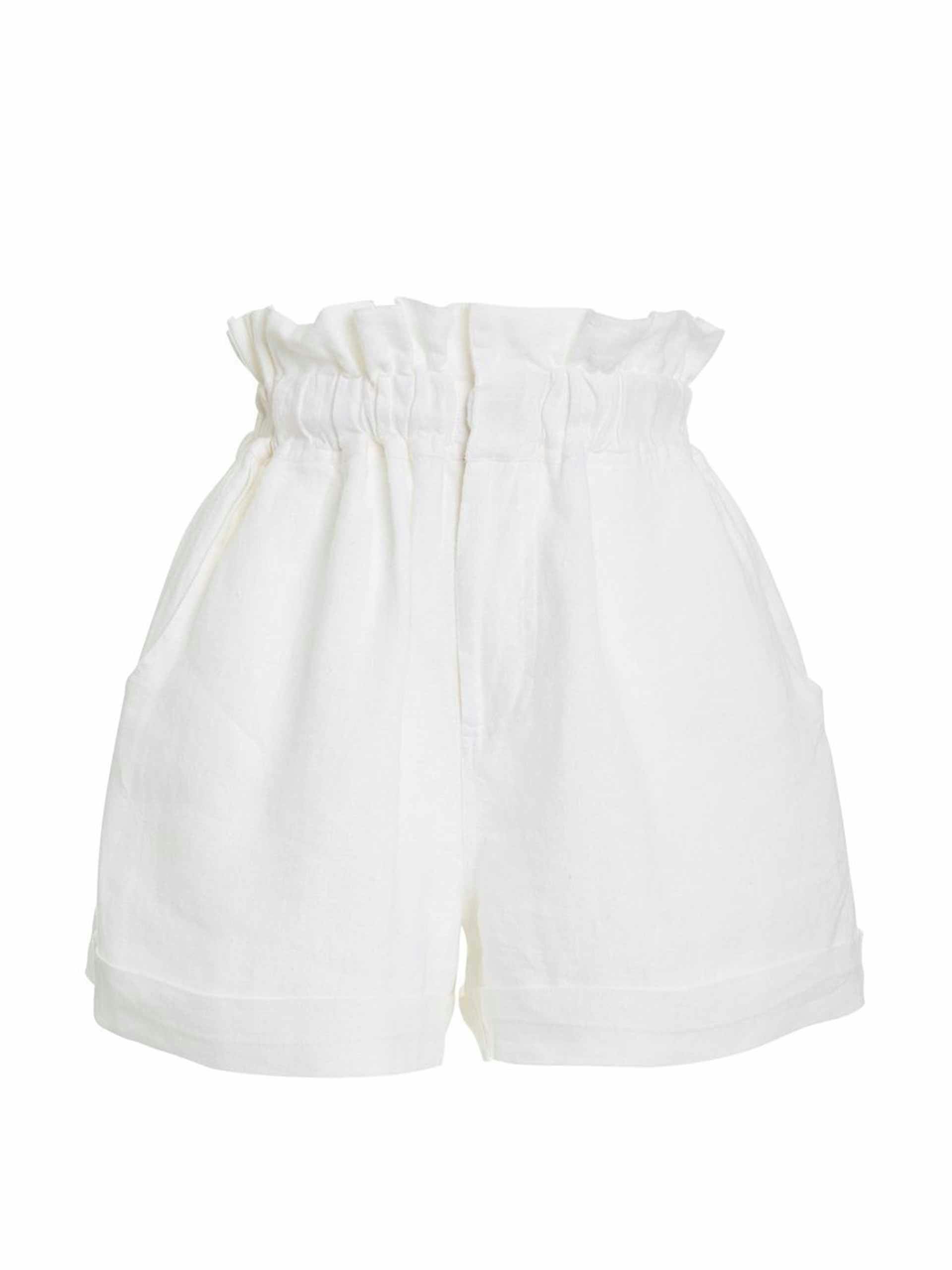 White paperbag linen shorts