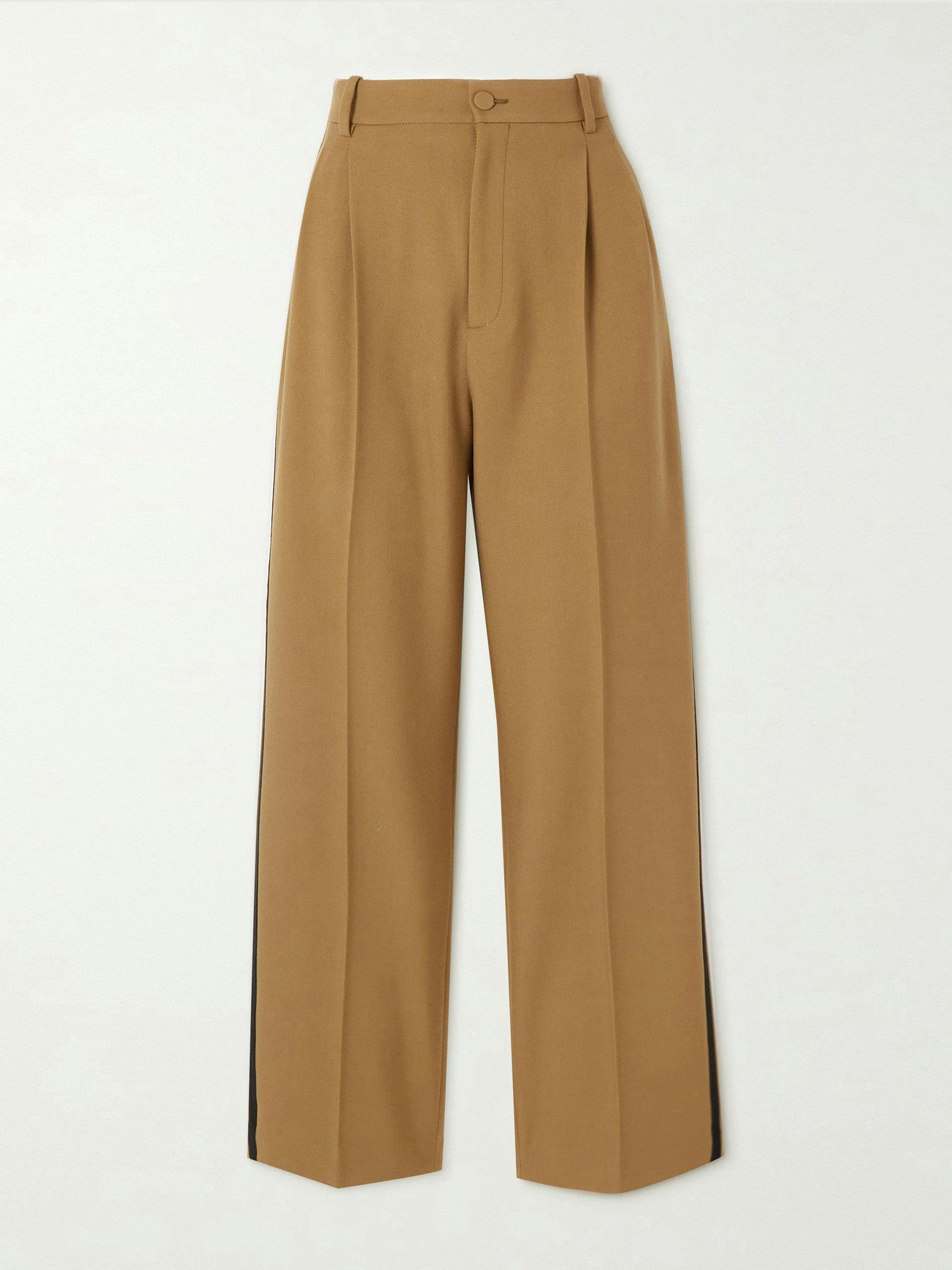 Brown striped wool-garbadine tapered trousers
