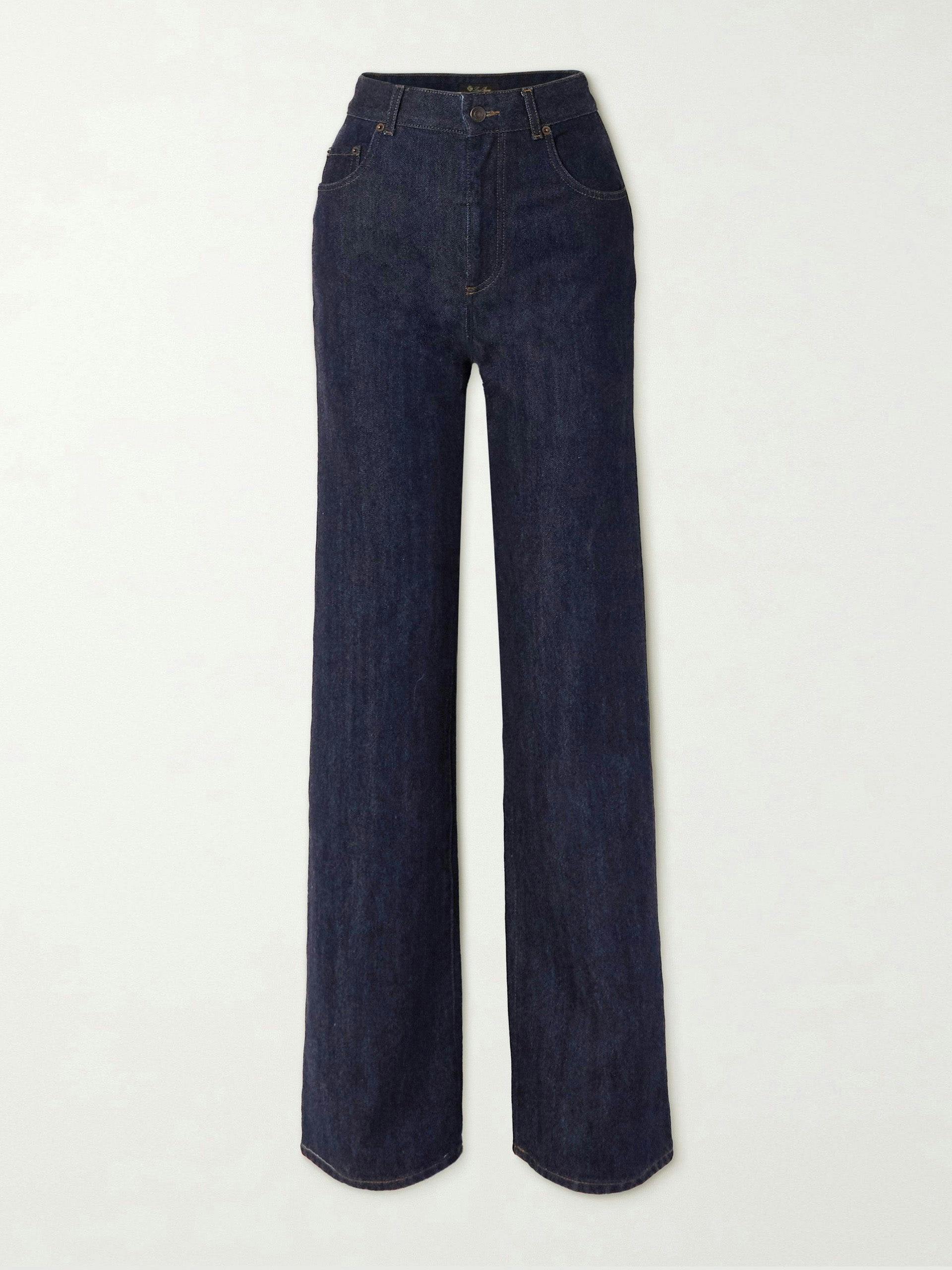 Dark cashmere-blend high-rise straight-leg jeans