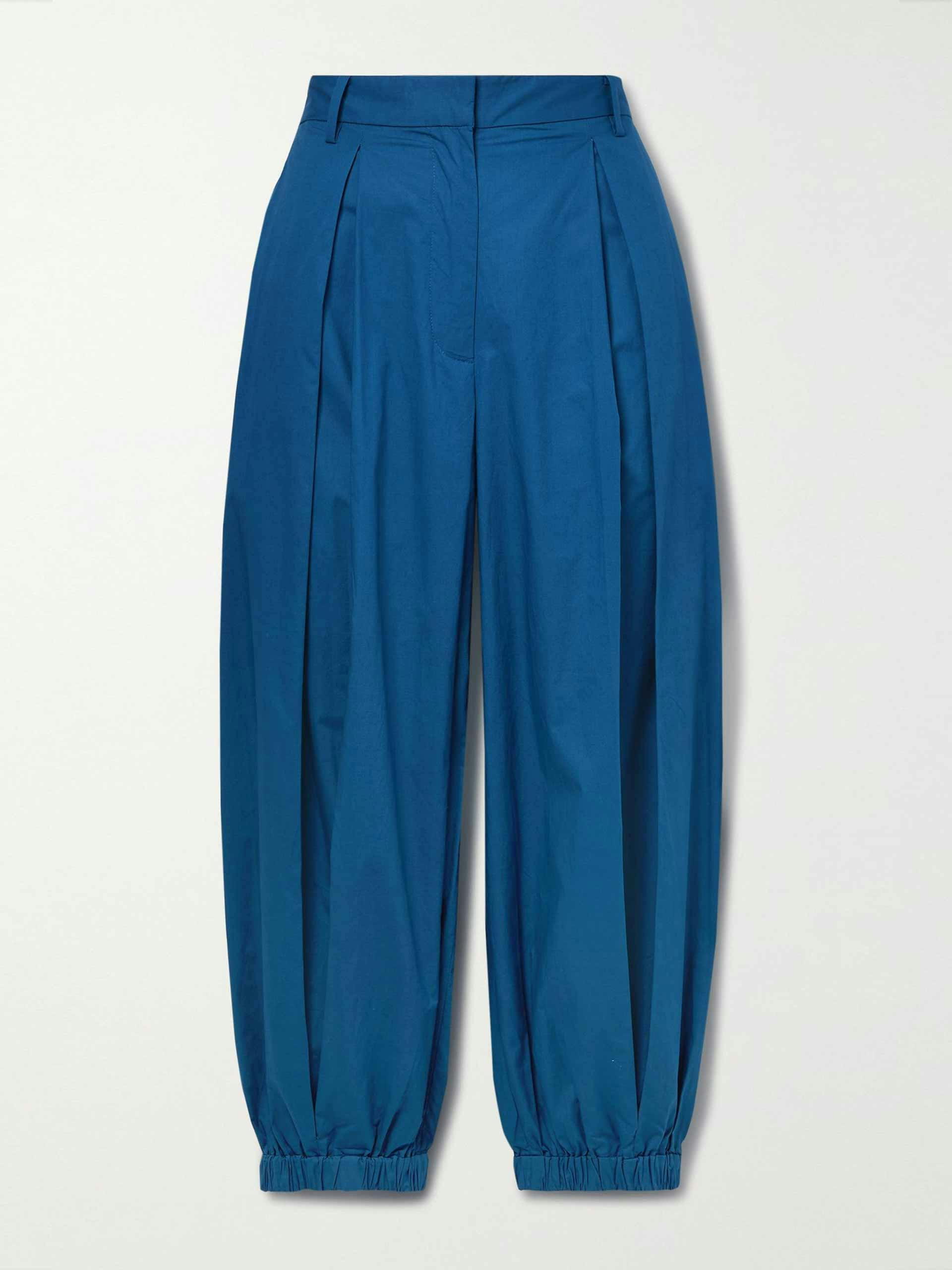 Pleated cotton-poplin tapered pants