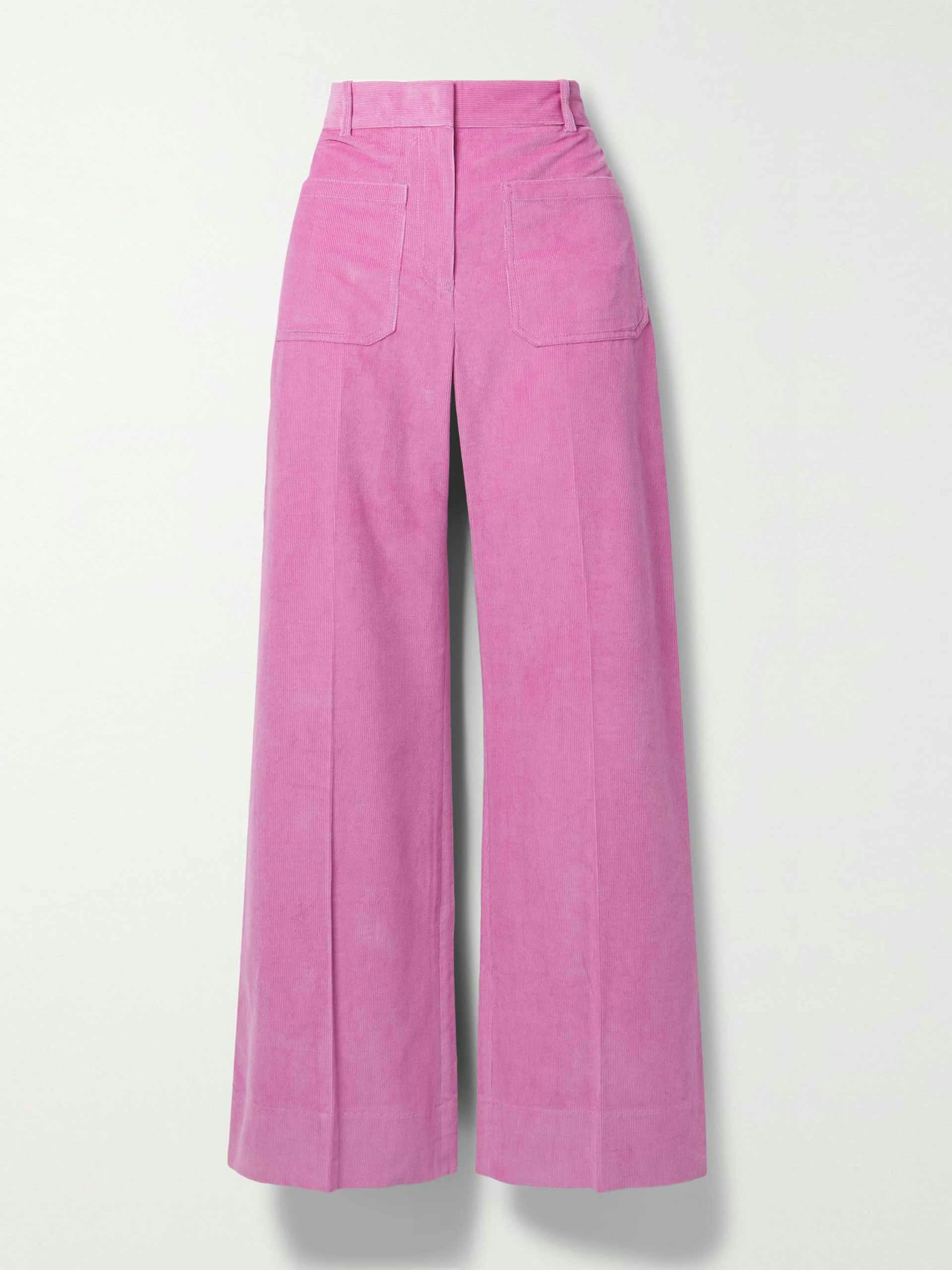 Pink cotton-corduroy flared pants