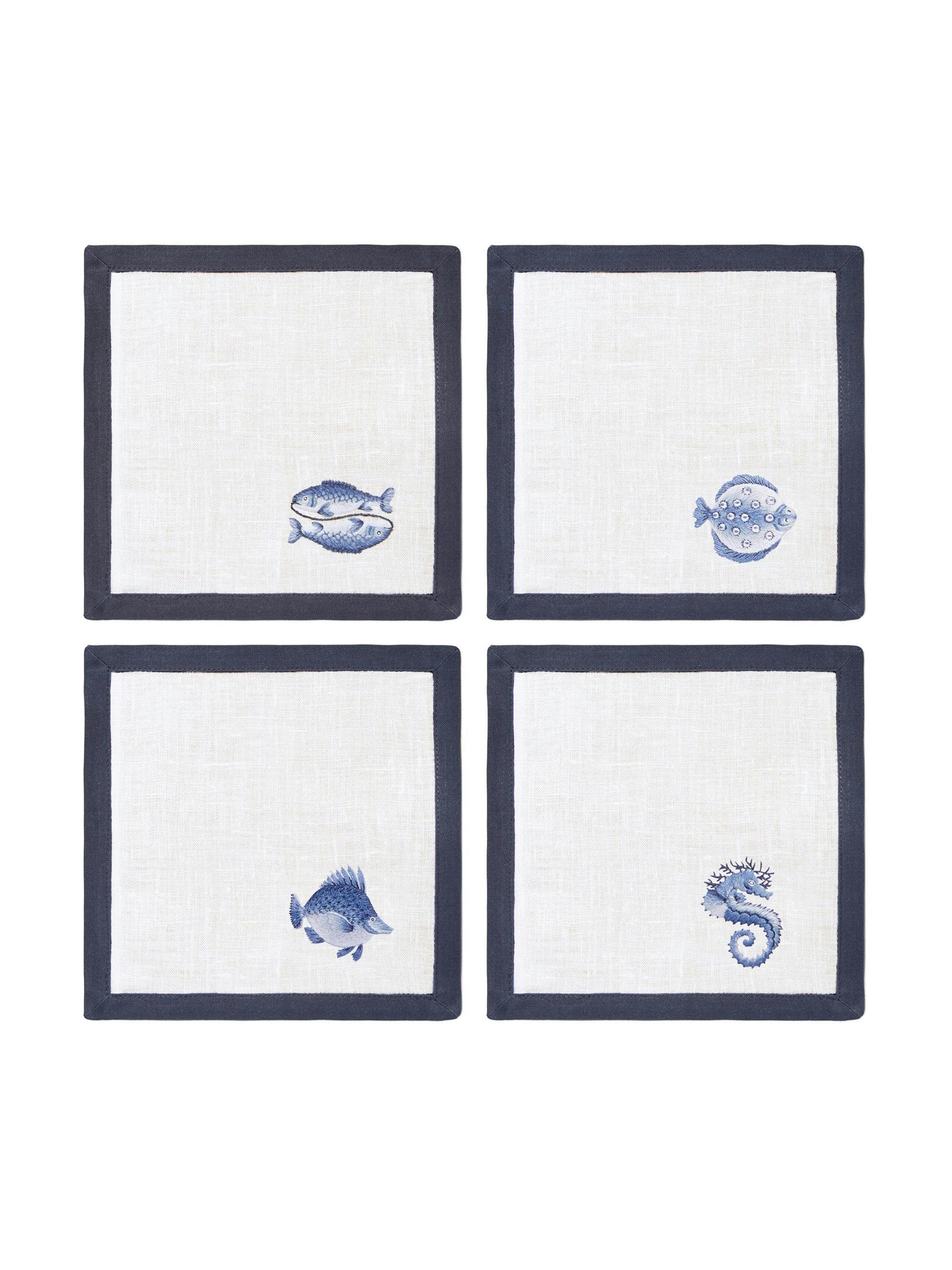 Blue embroidered fish napkin (set of 4)
