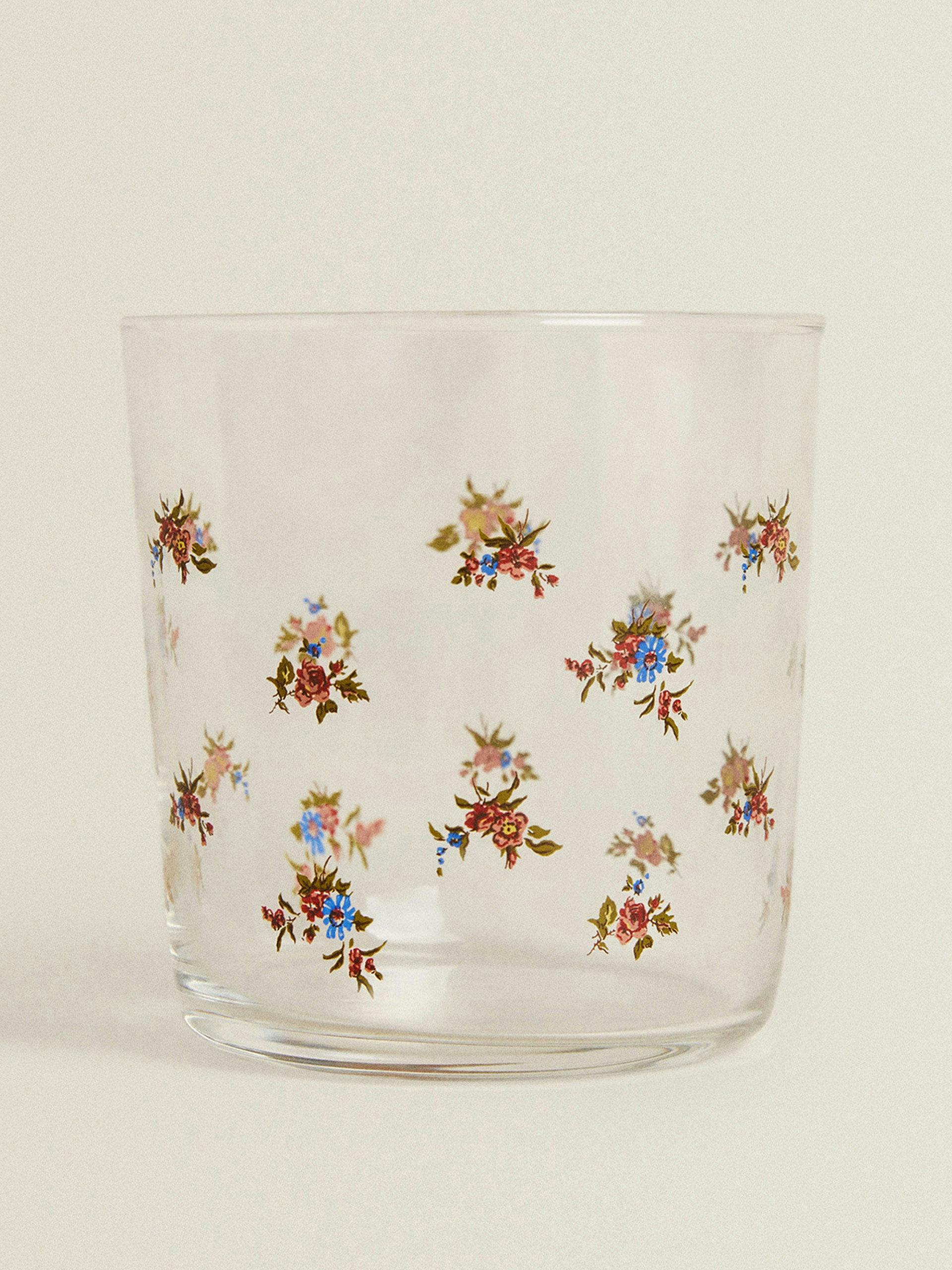 Floral print glass tumbler