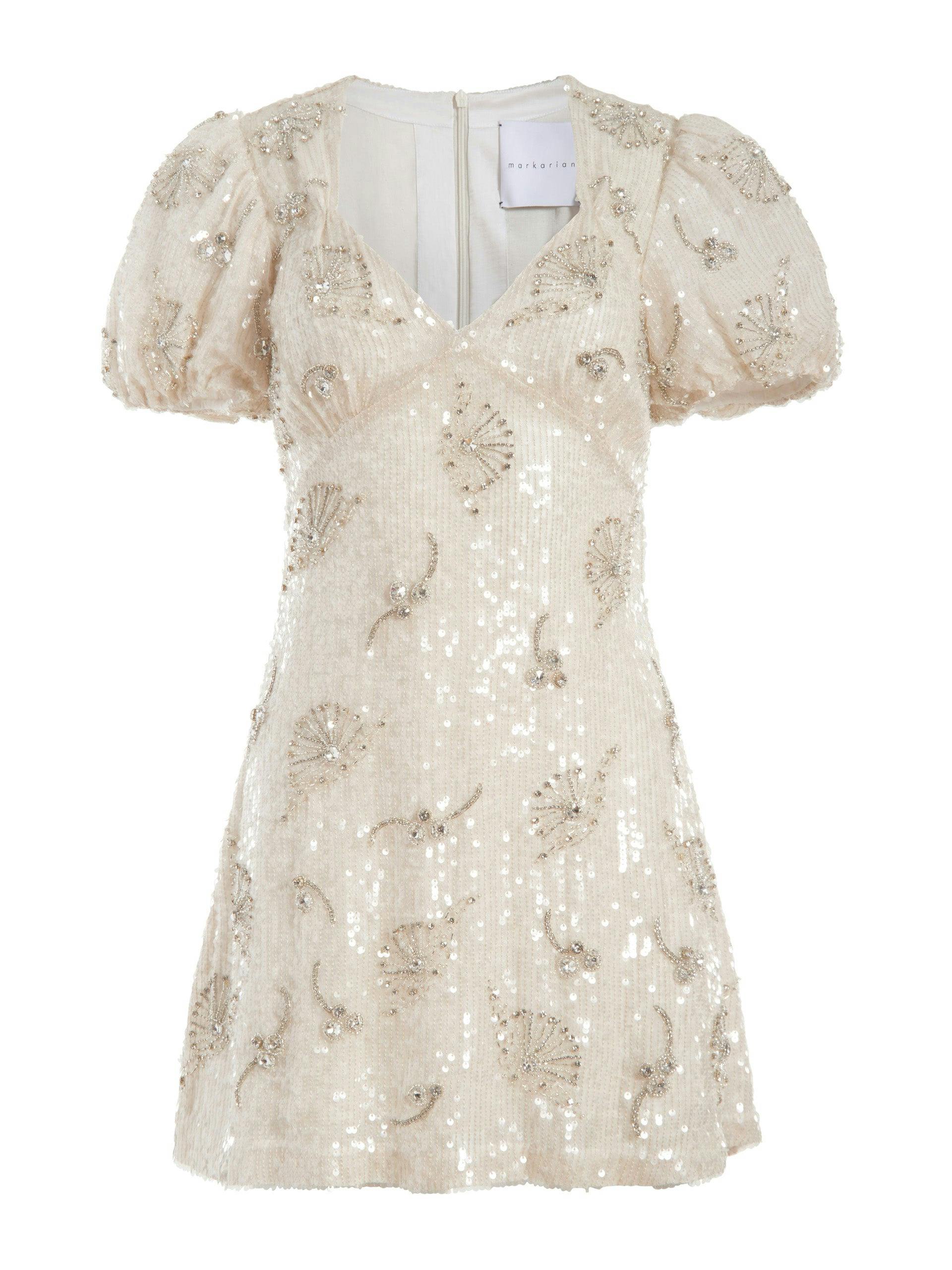Ivory floral crystal sequin Ethel mini dress