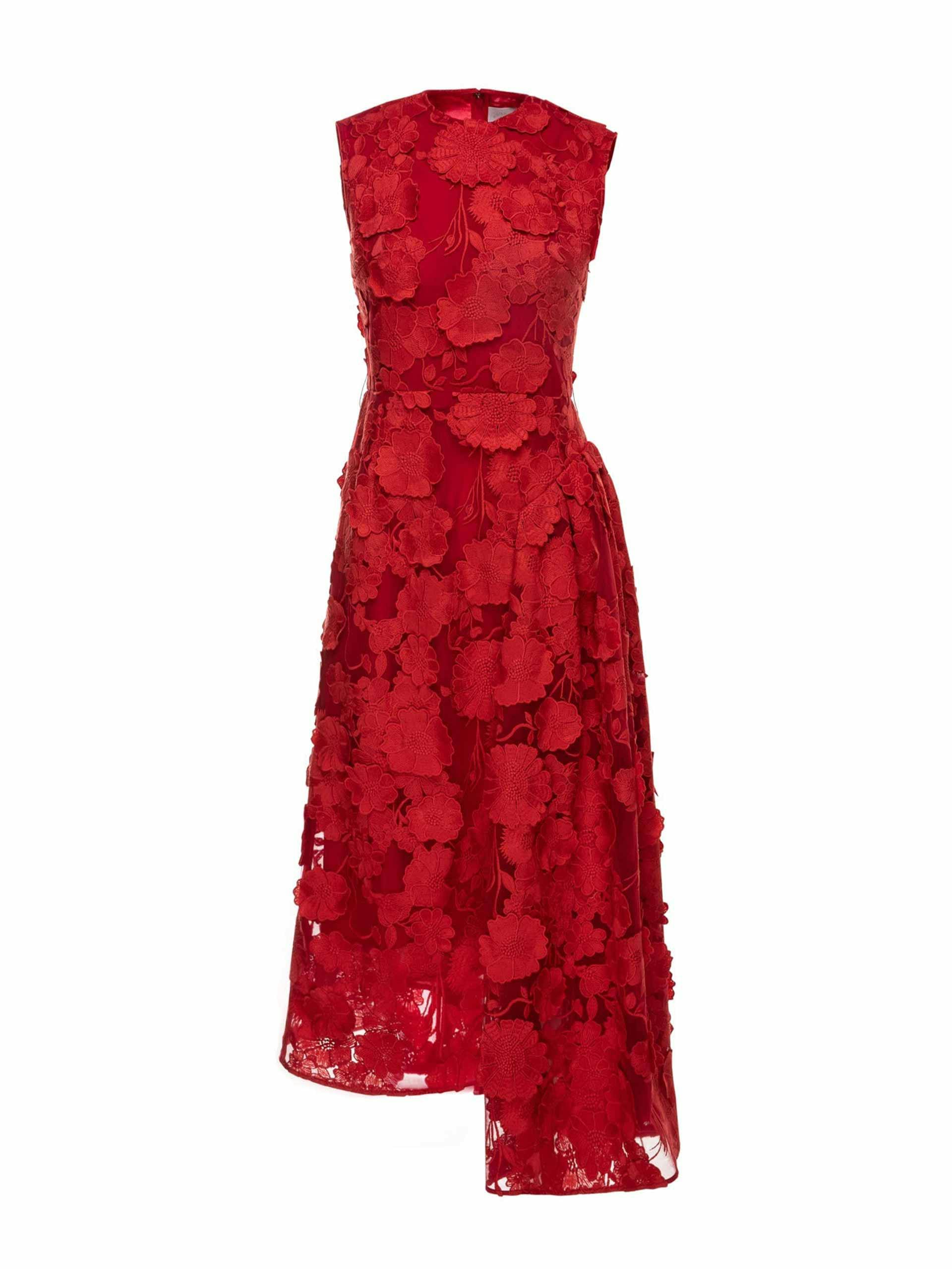 Aster red embroidered tulle dress