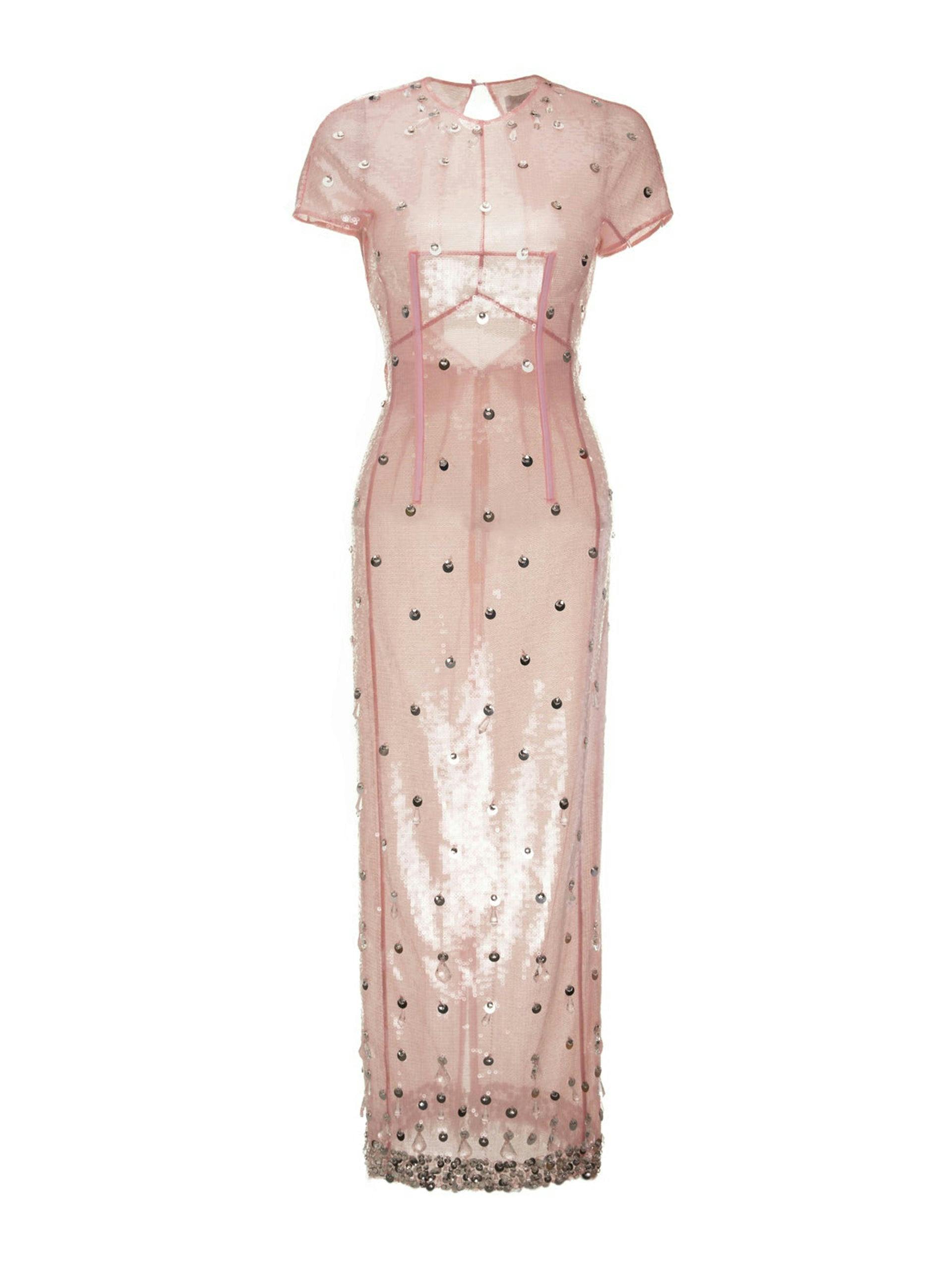 Oumaima pink quartz embellished sequin gown