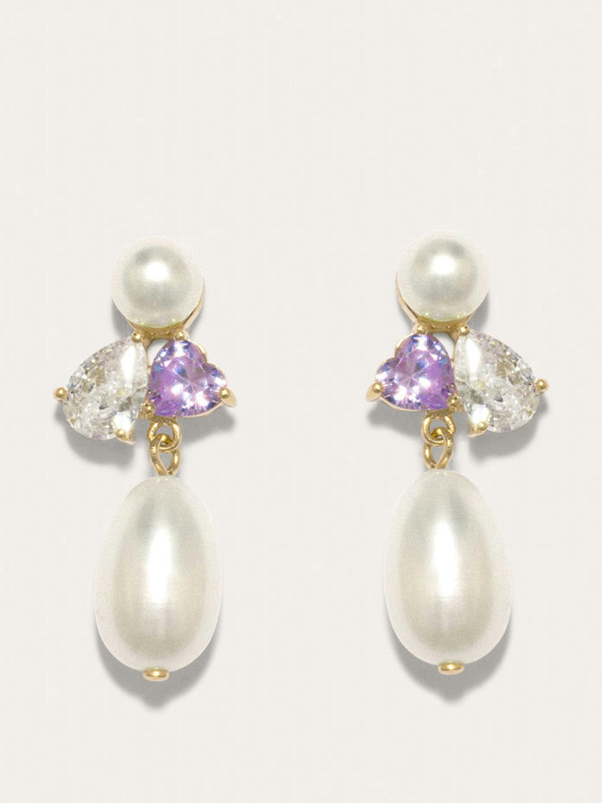 Pearl and zirconia gold Infinity's Reversal earrings