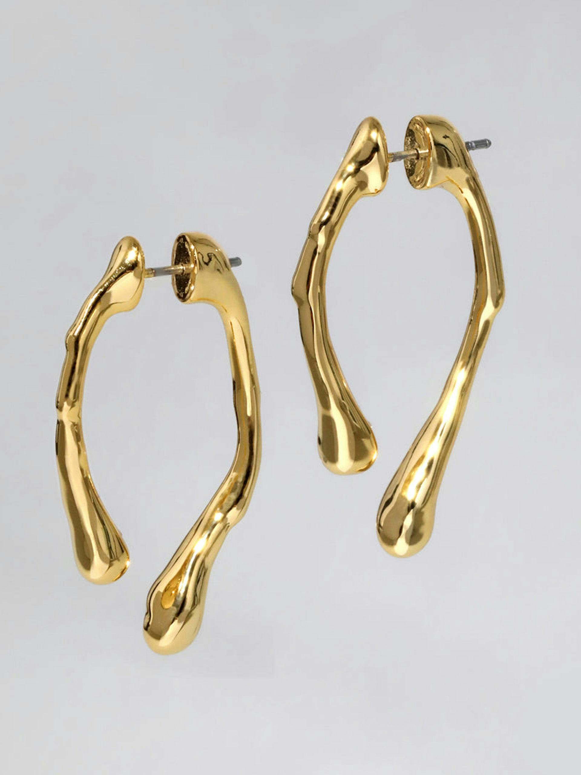 Drippy gold front back post earring
