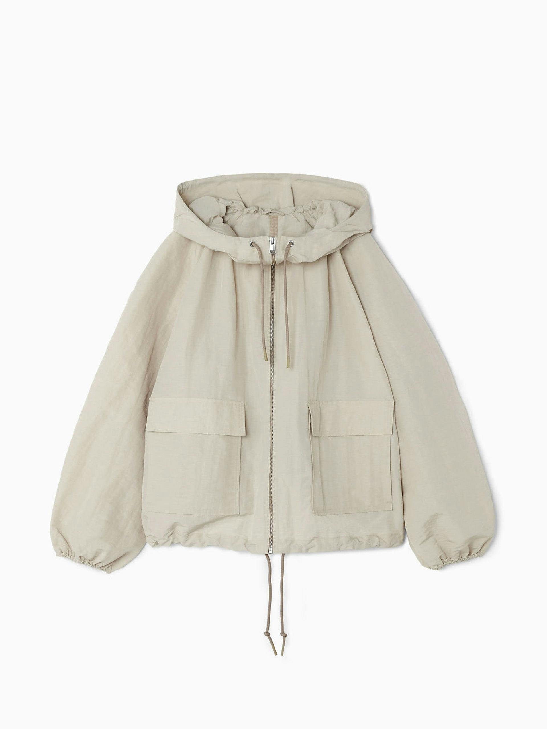 Technical linen-blend hooded jacket