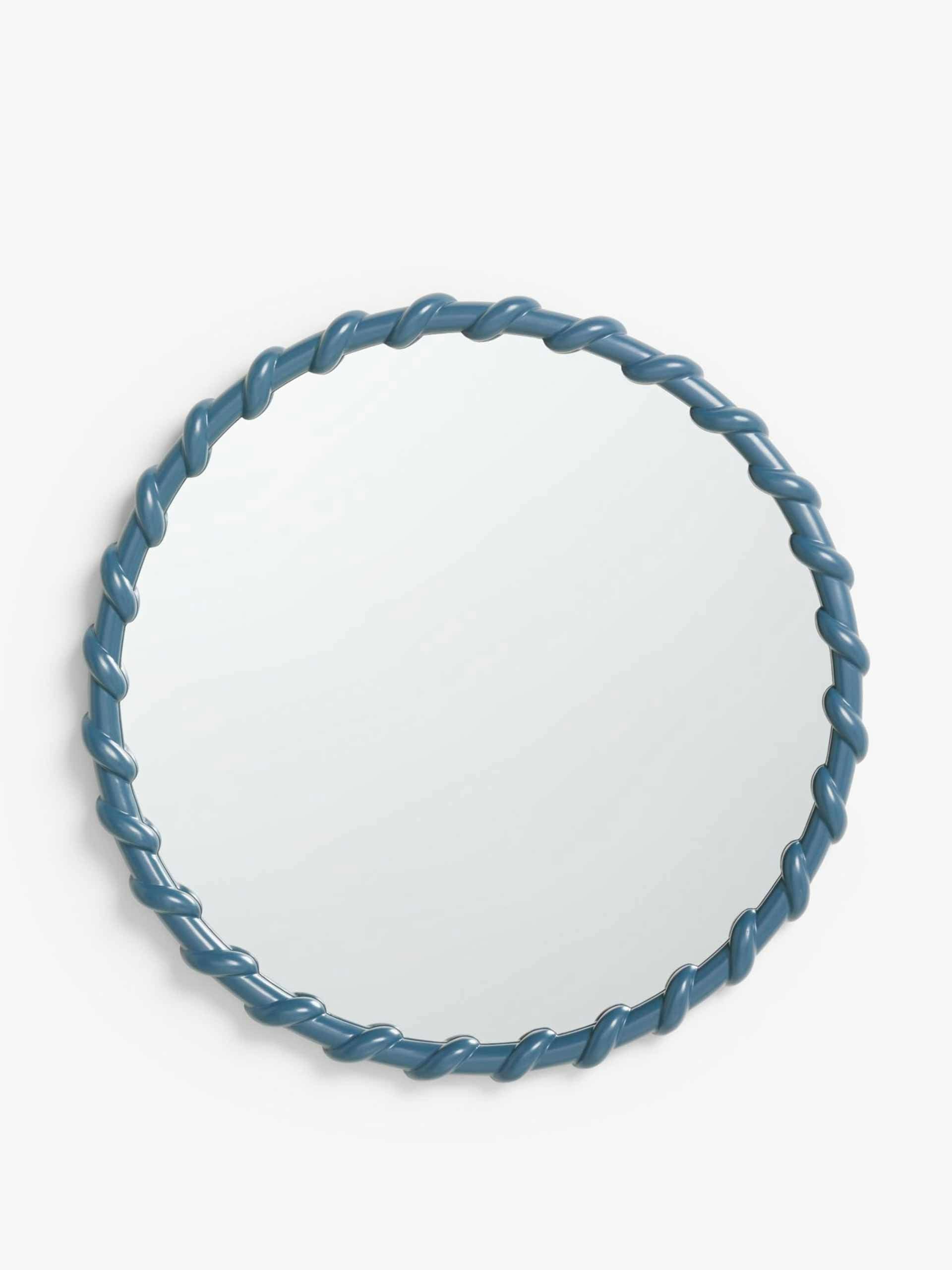 Blue round wall mirror