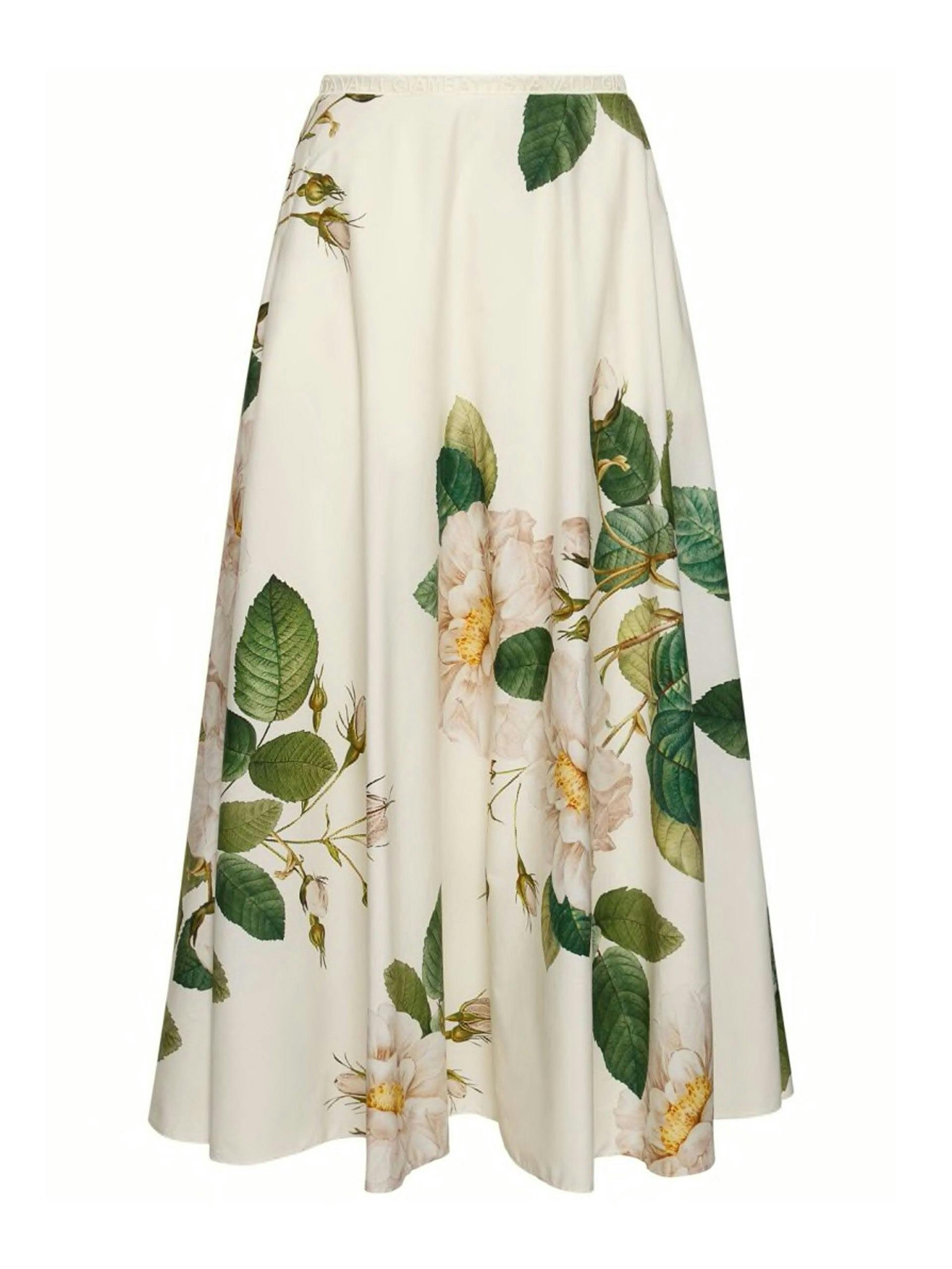 Printed cotton poplin midi skirt