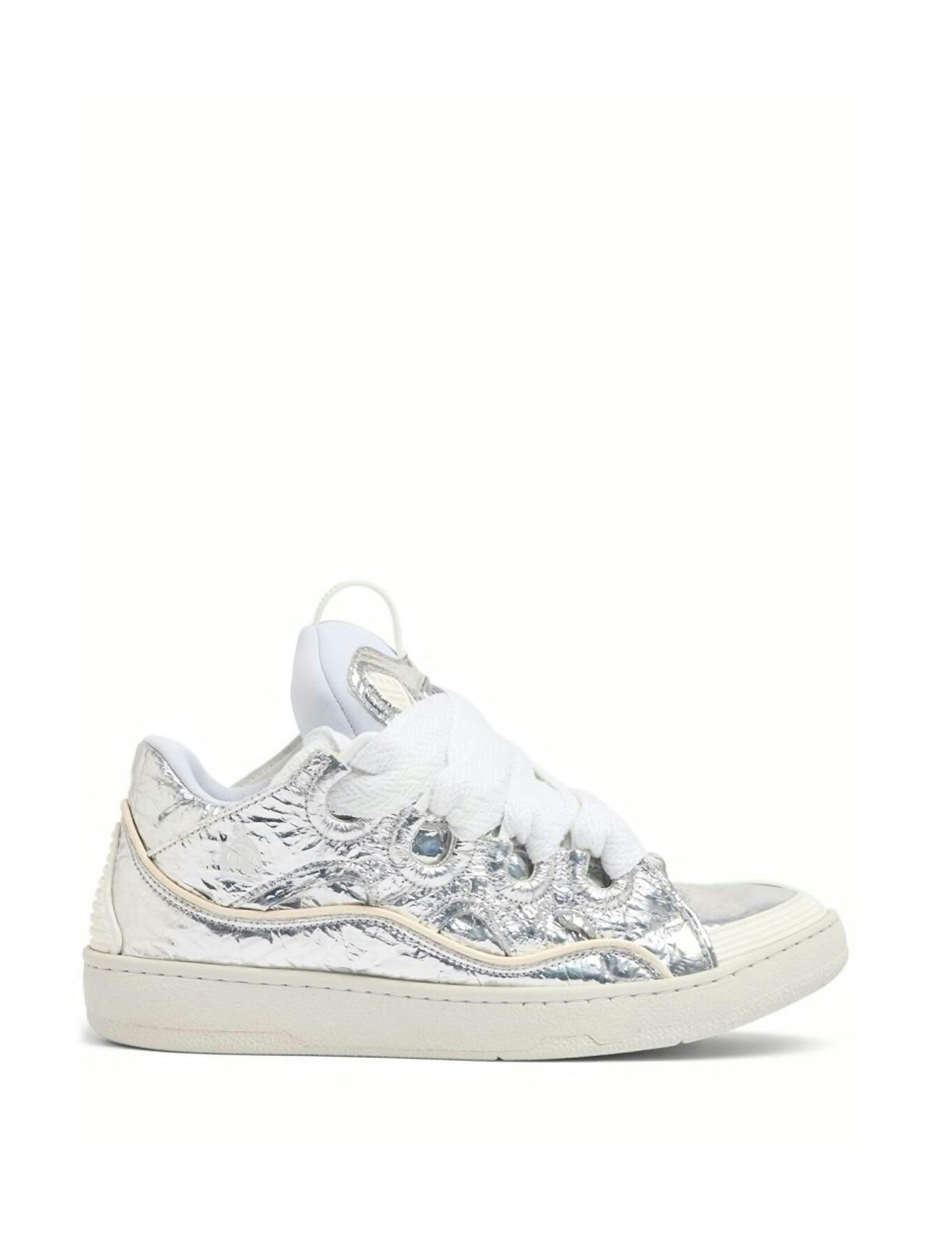 Curb metallic leather and mesh sneakers
