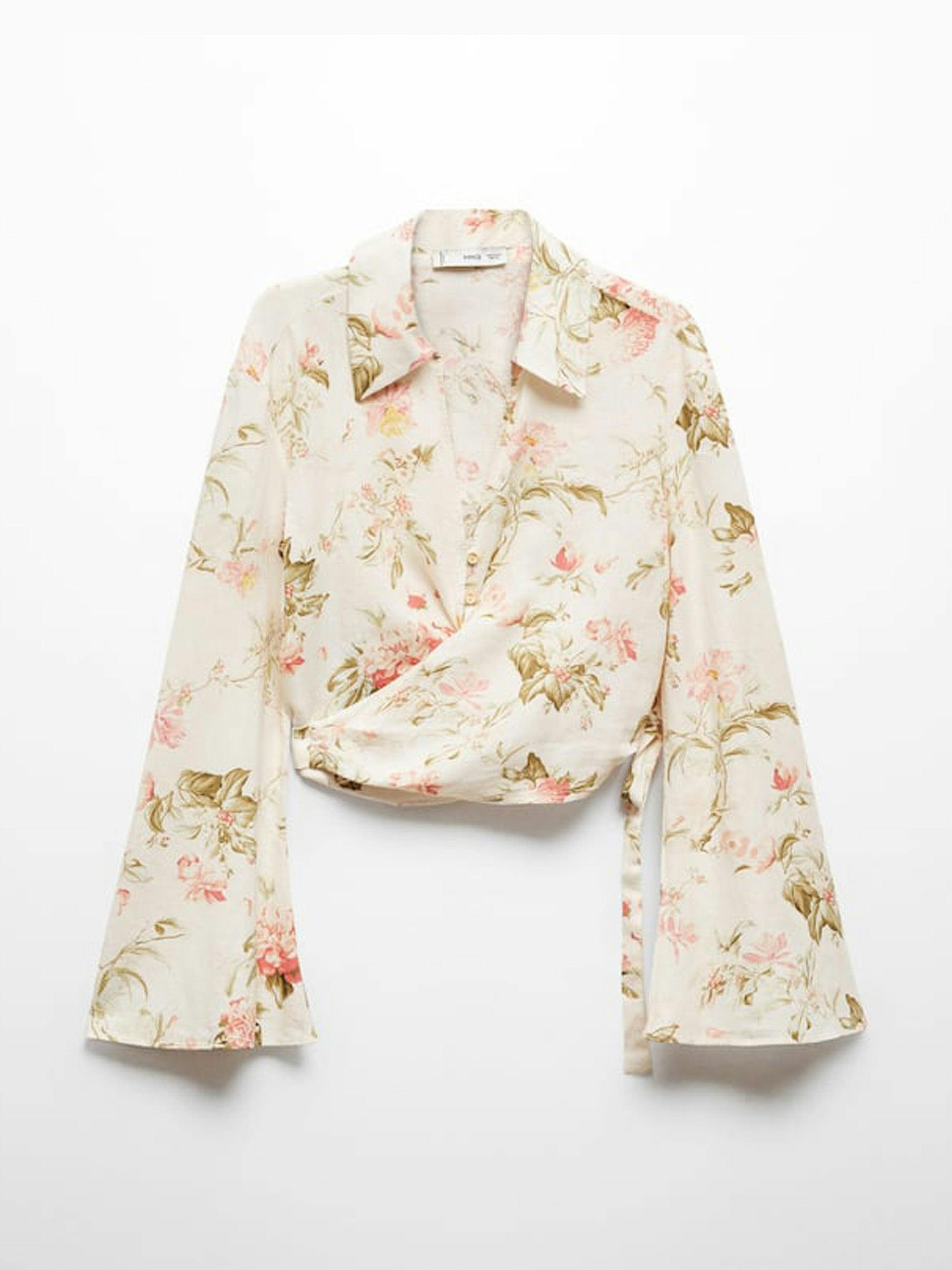 Floral linen-blend blouse