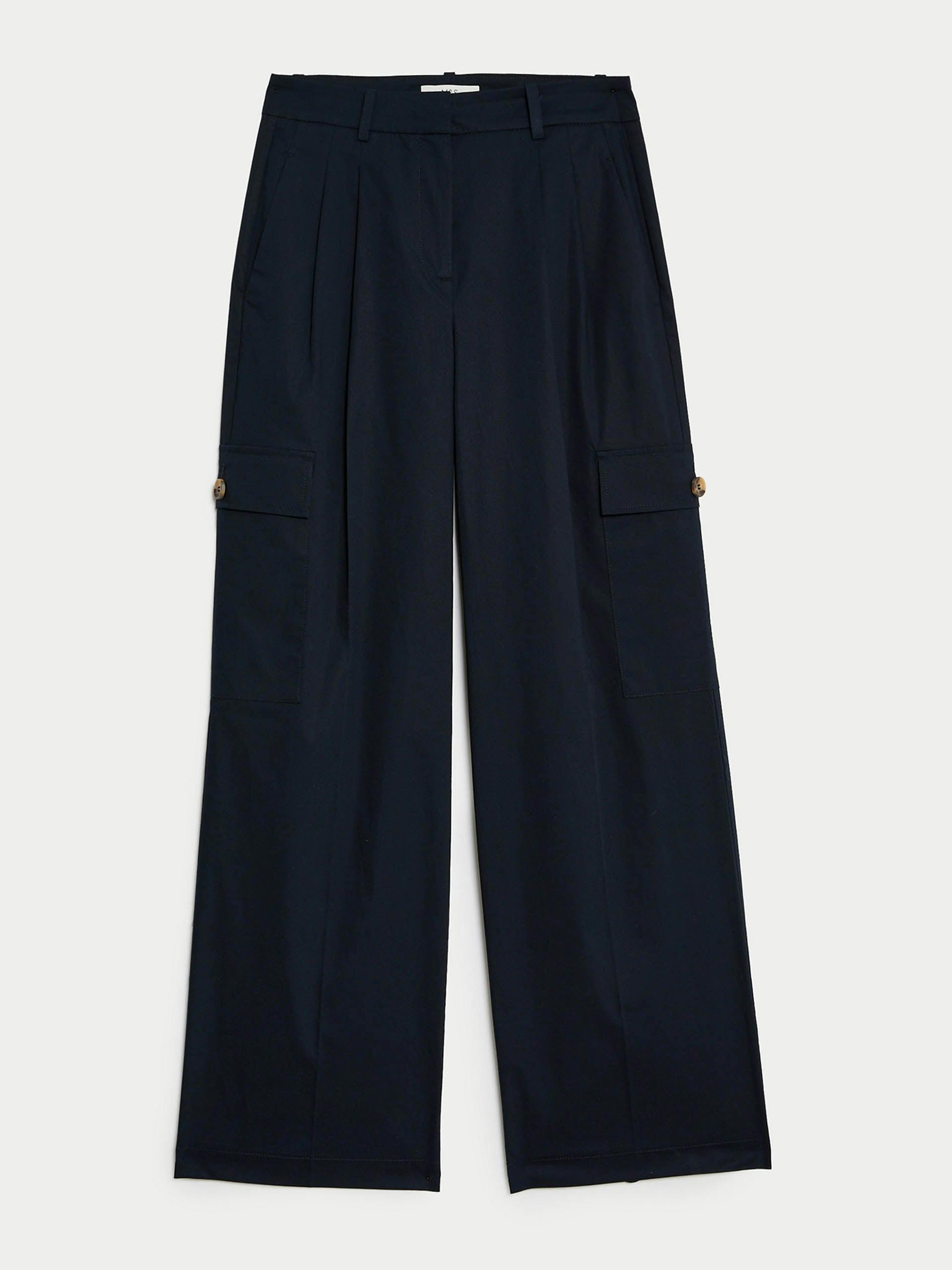 Cotton rich cargo high waisted trousers