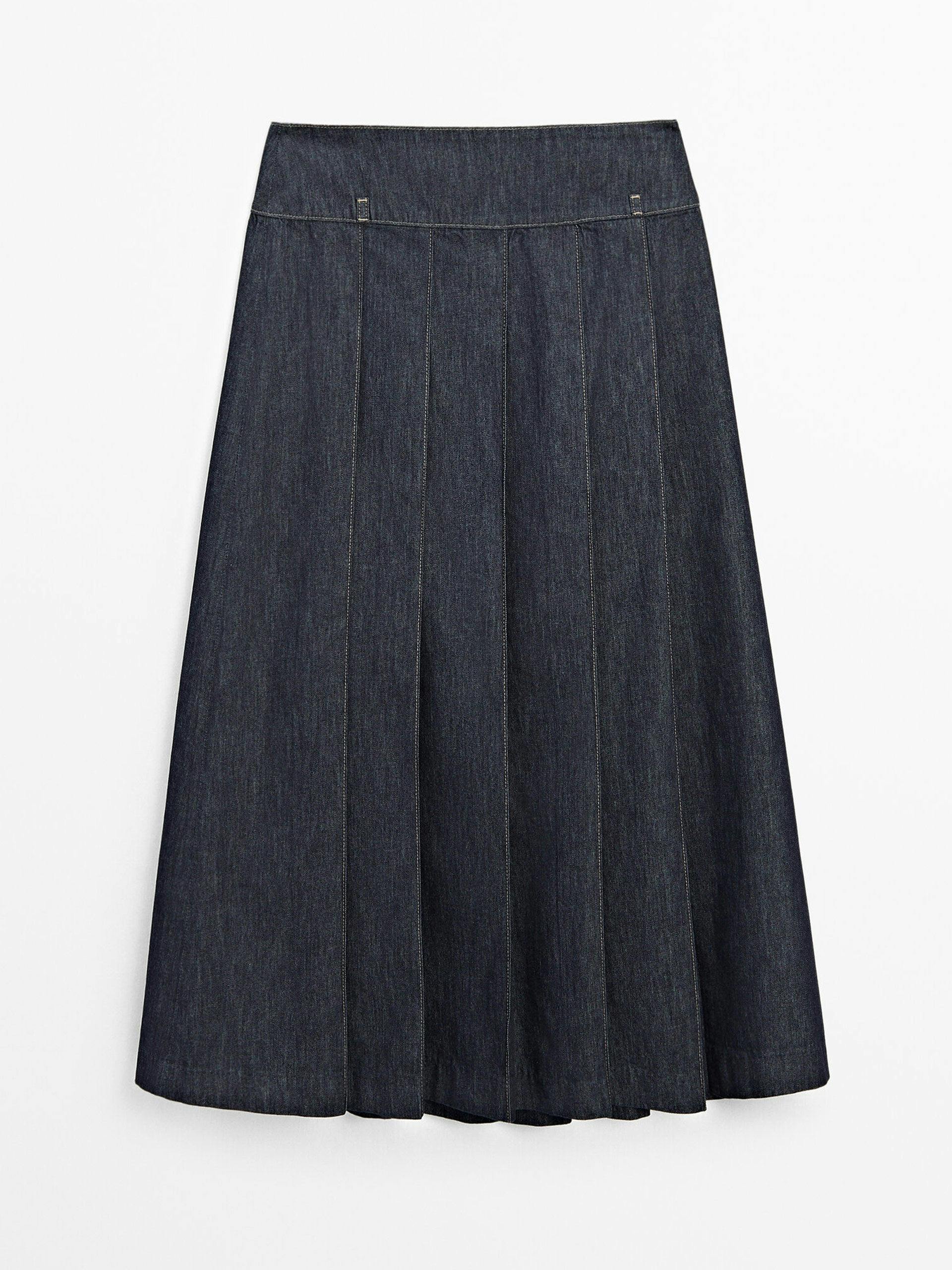 Denim flounce midi skirt with seams