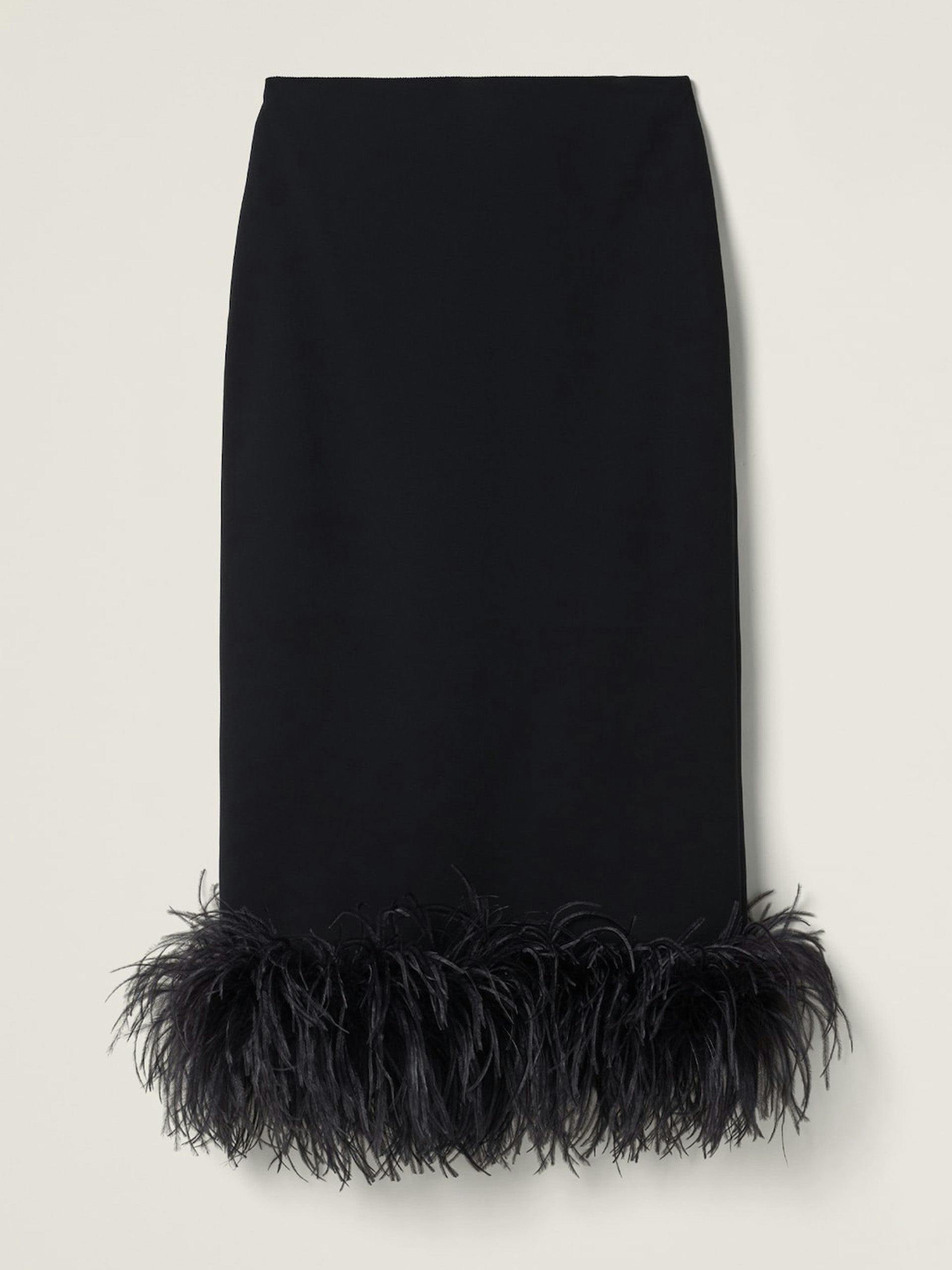 Stretch cady skirt with feathers