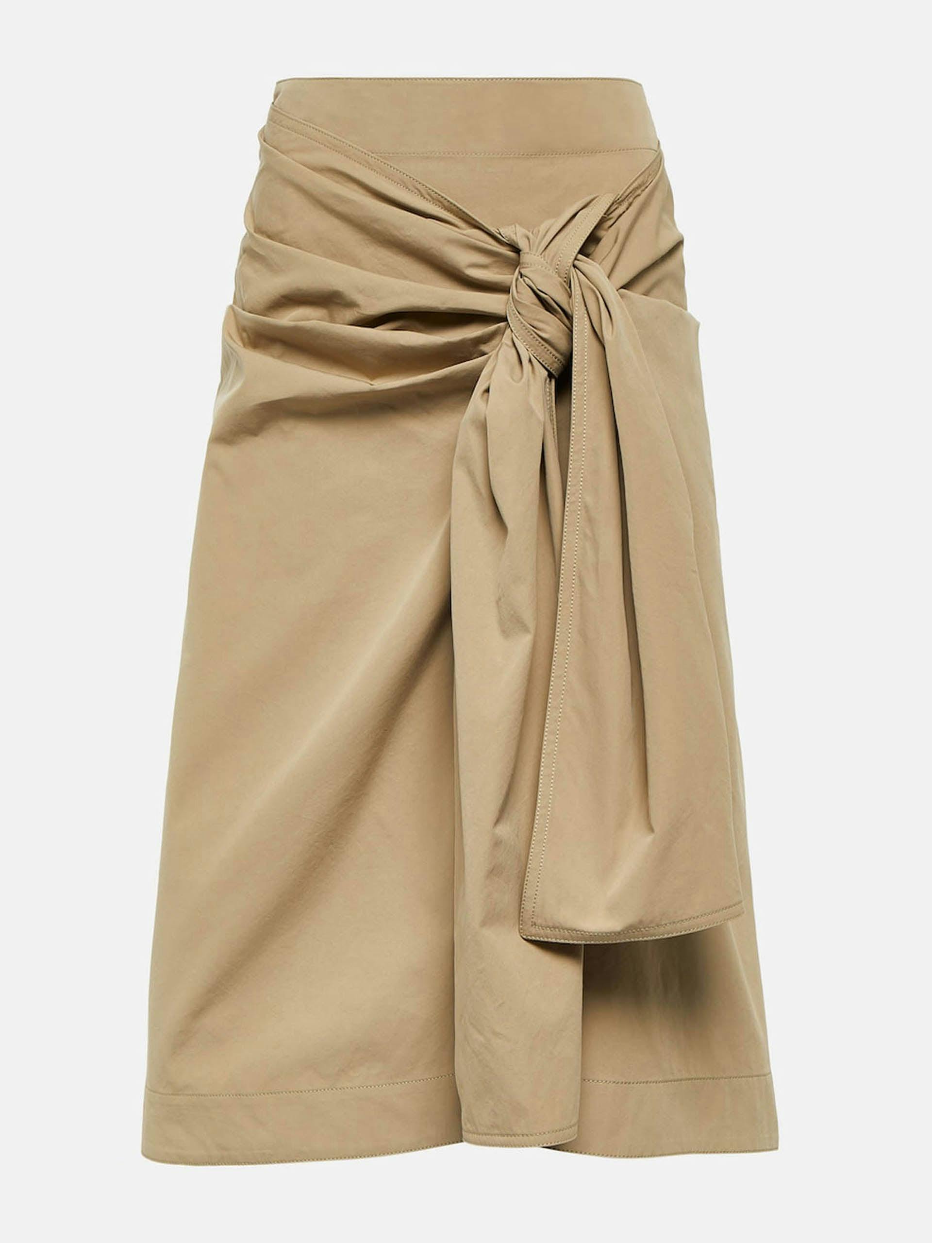 Draped cotton-blend midi skirt