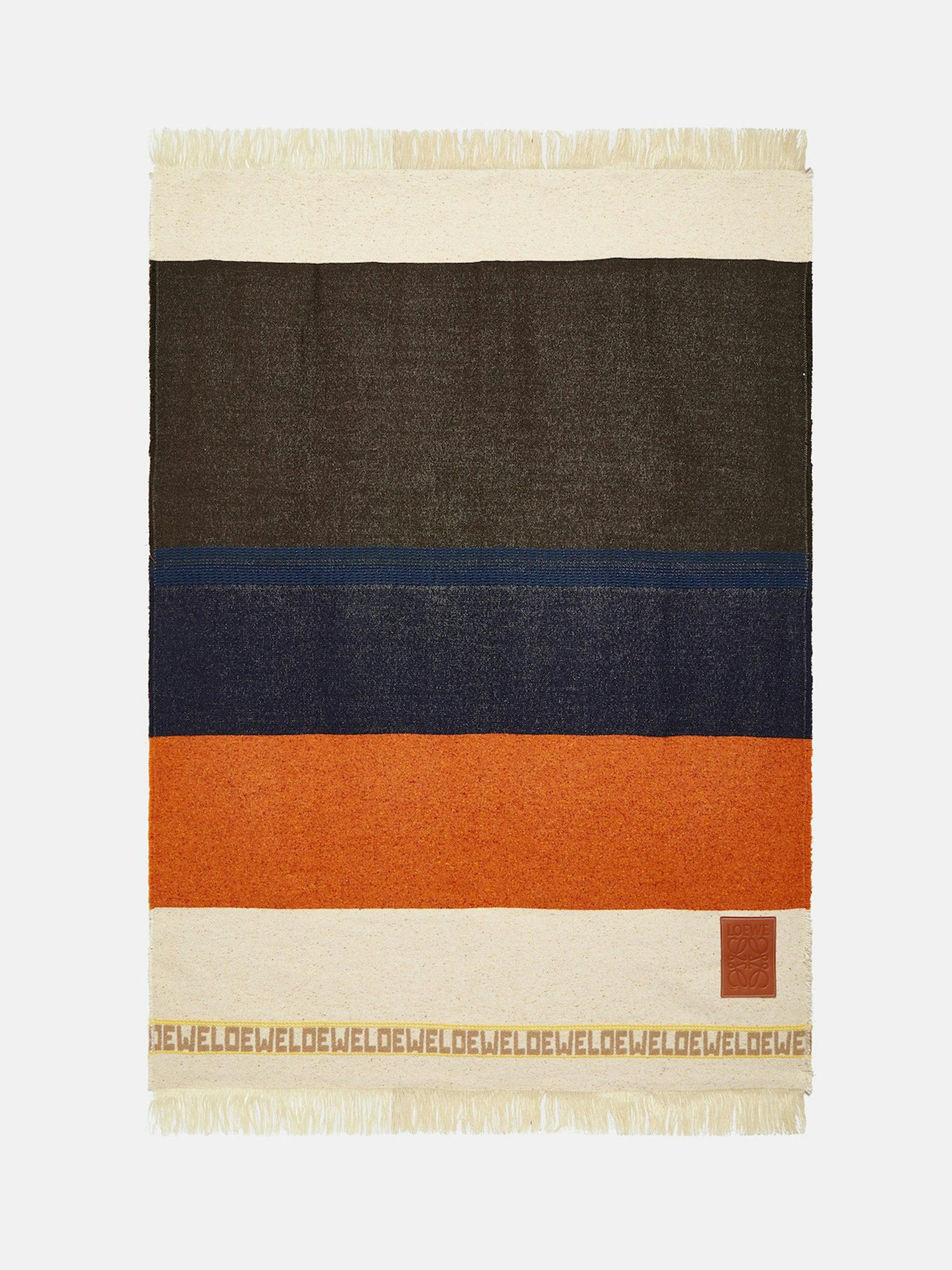 Striped wool and linen-blend blanket