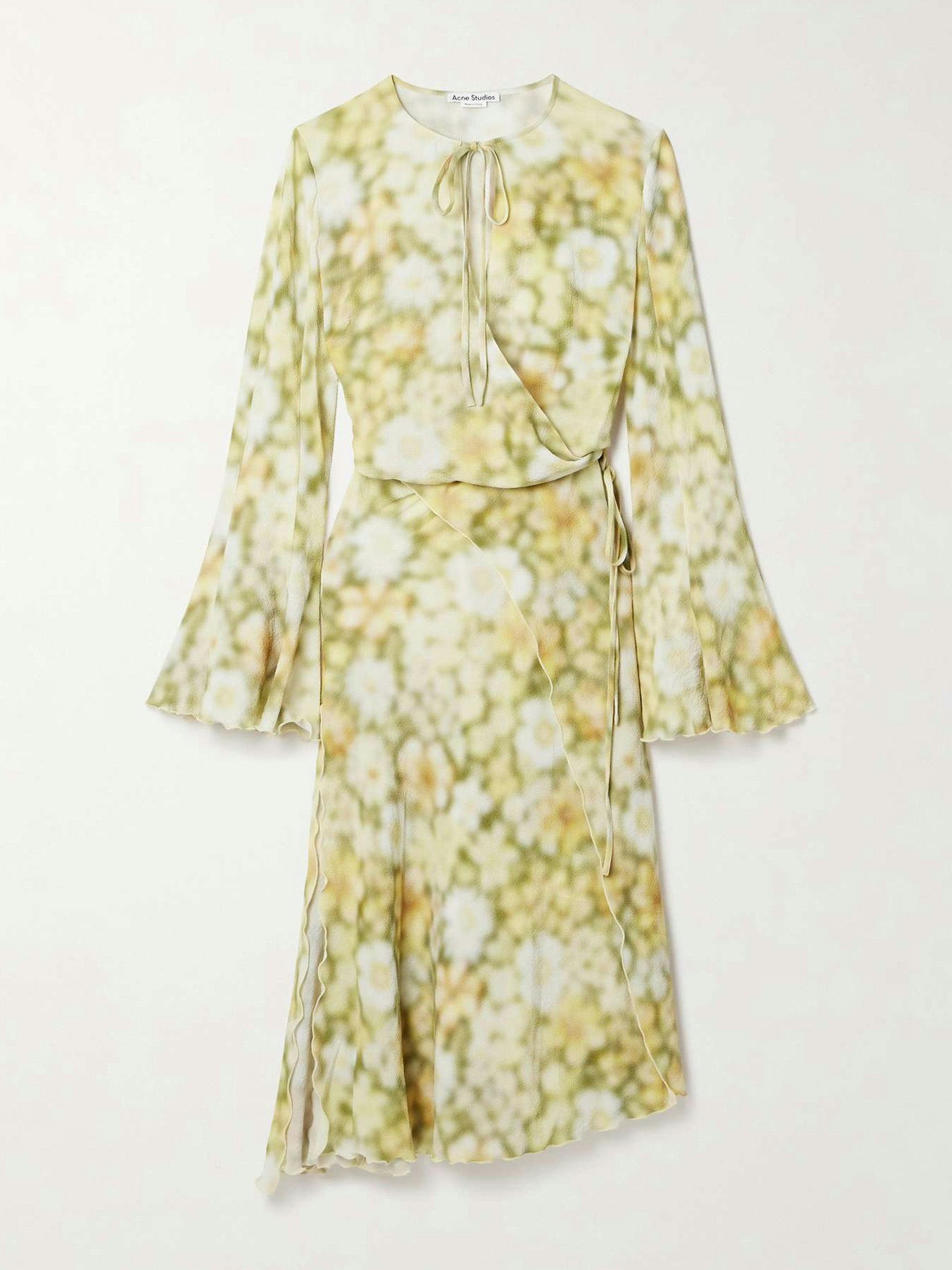 Wrap-effect floral-print hammered-crepe mini dress