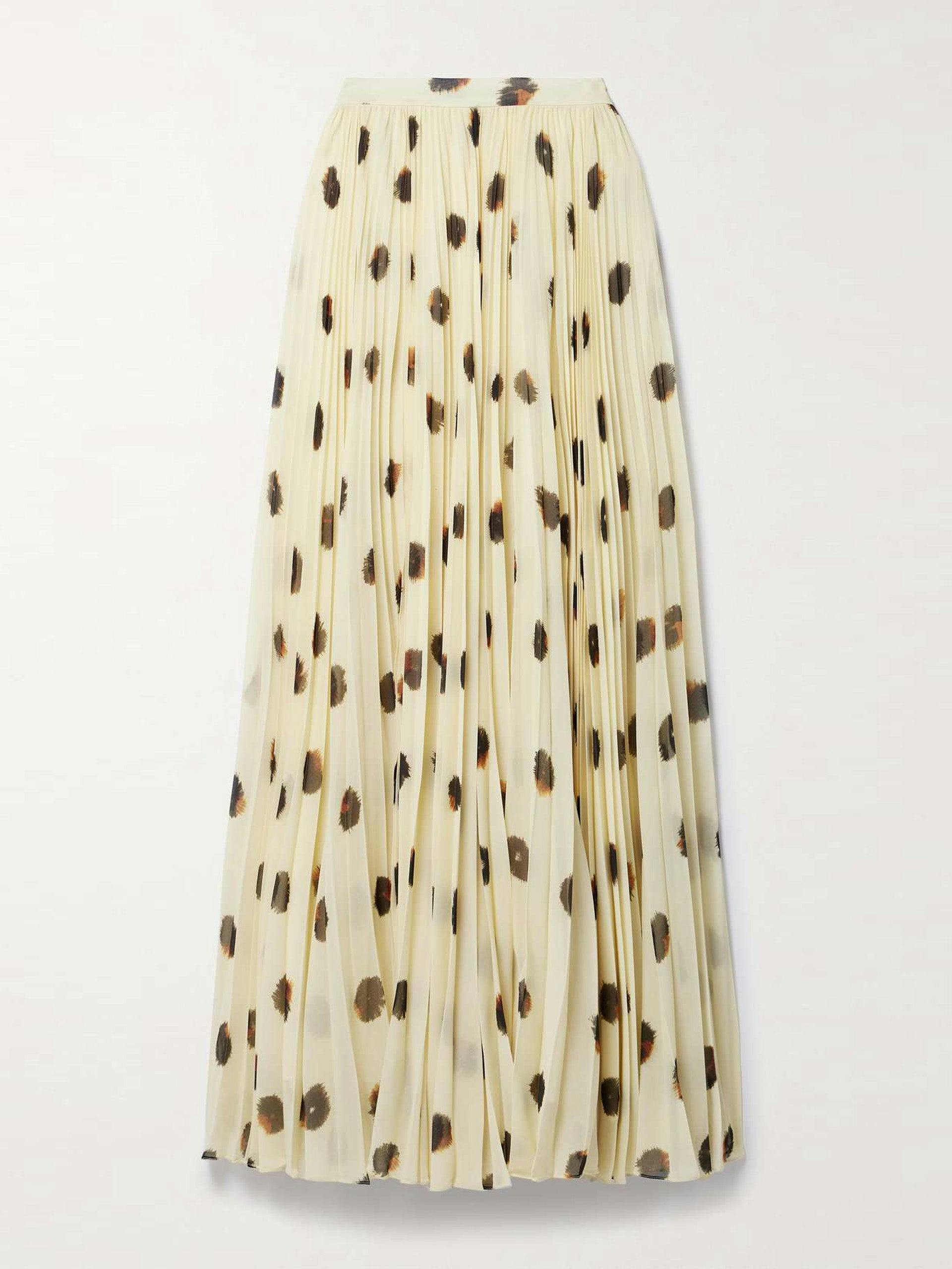 Sif pleated polka-dot crepe de chine maxi skirt
