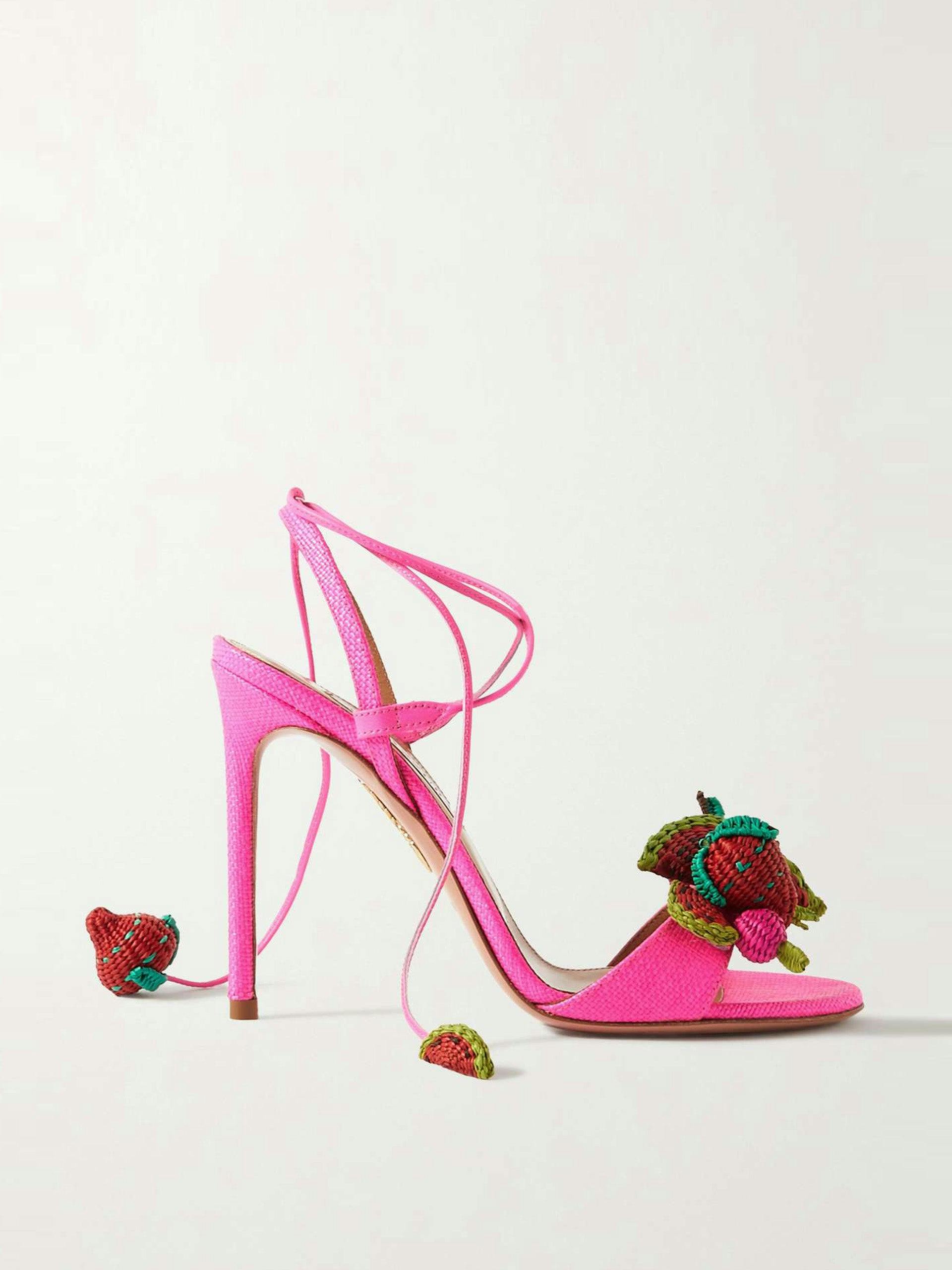 Strawberry Punch embellished raffia sandals