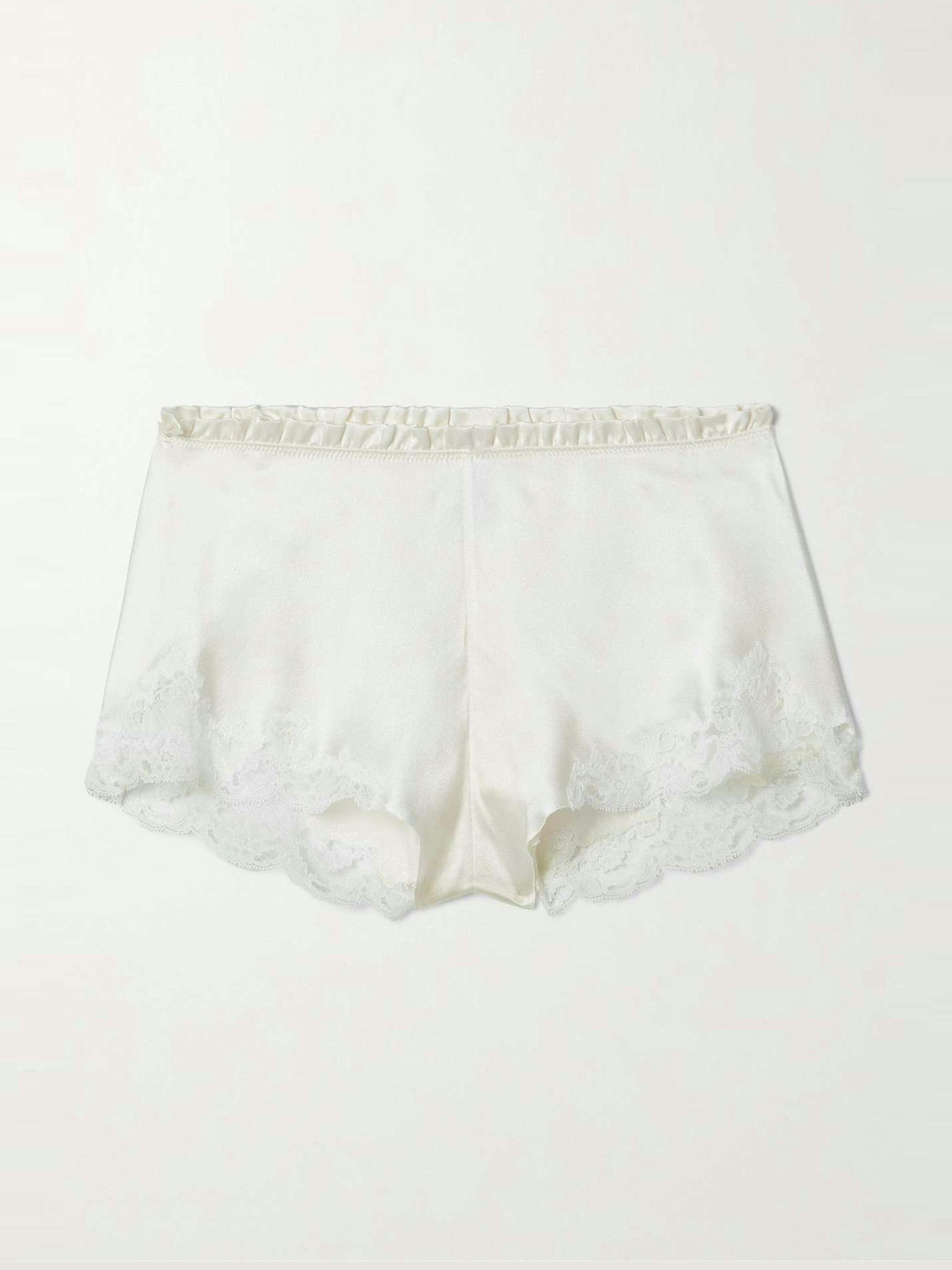 Floaty lace-trimmed silk-satin pajama shorts