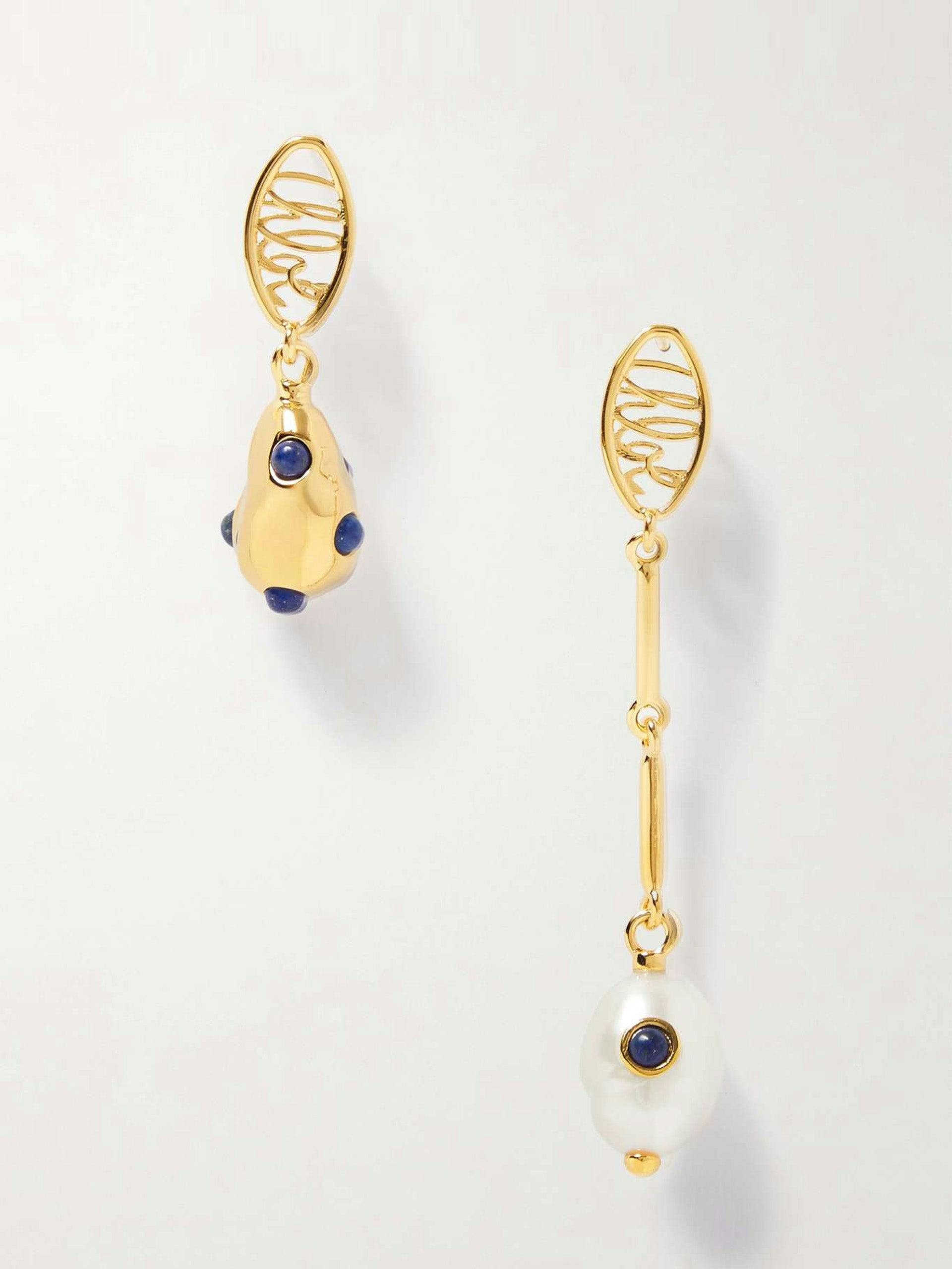 Darcey Lace gold-tone, pearl and lapis lazuli earrings