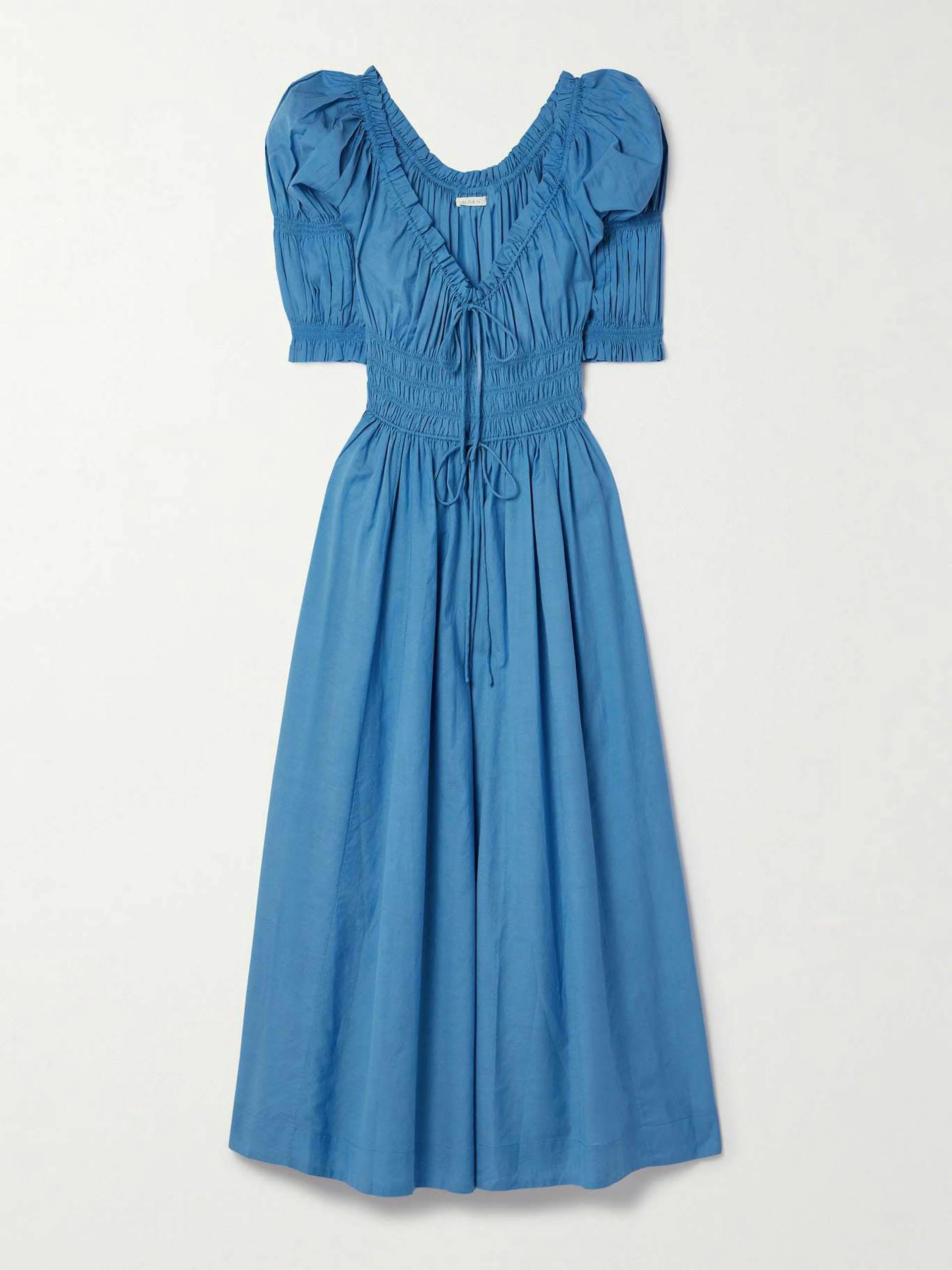 Ischia shirred cotton-blend voile midi dress