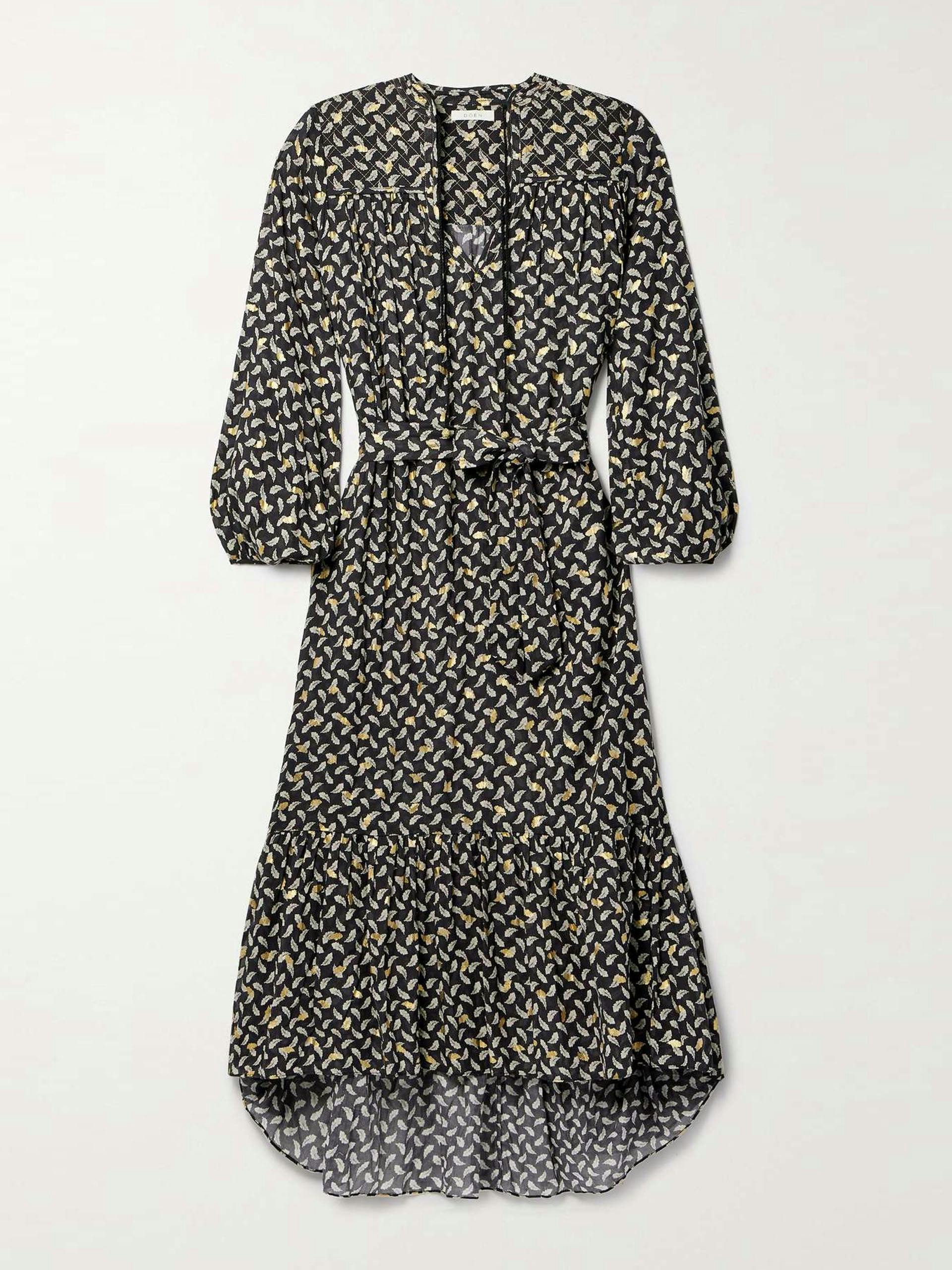 Ivana belted metallic printed organic cotton-voile midi dress