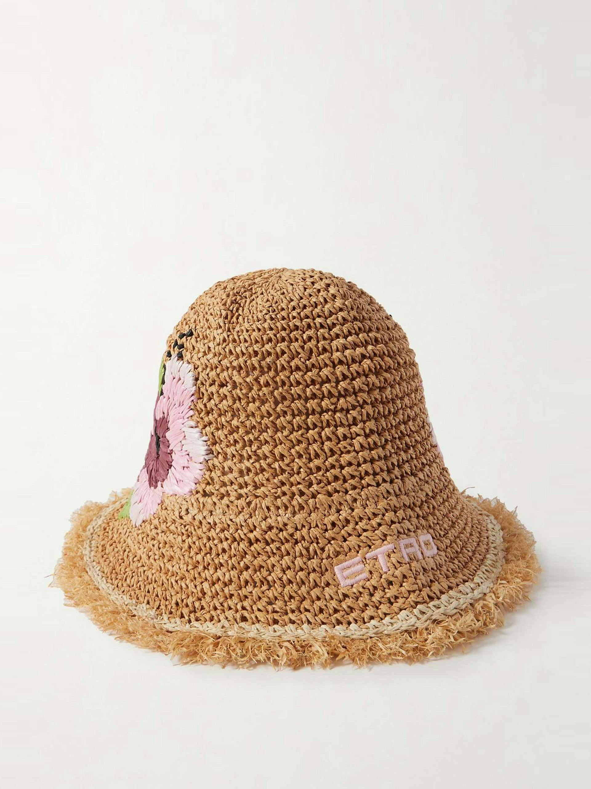 Frayed woven raffia bucket hat