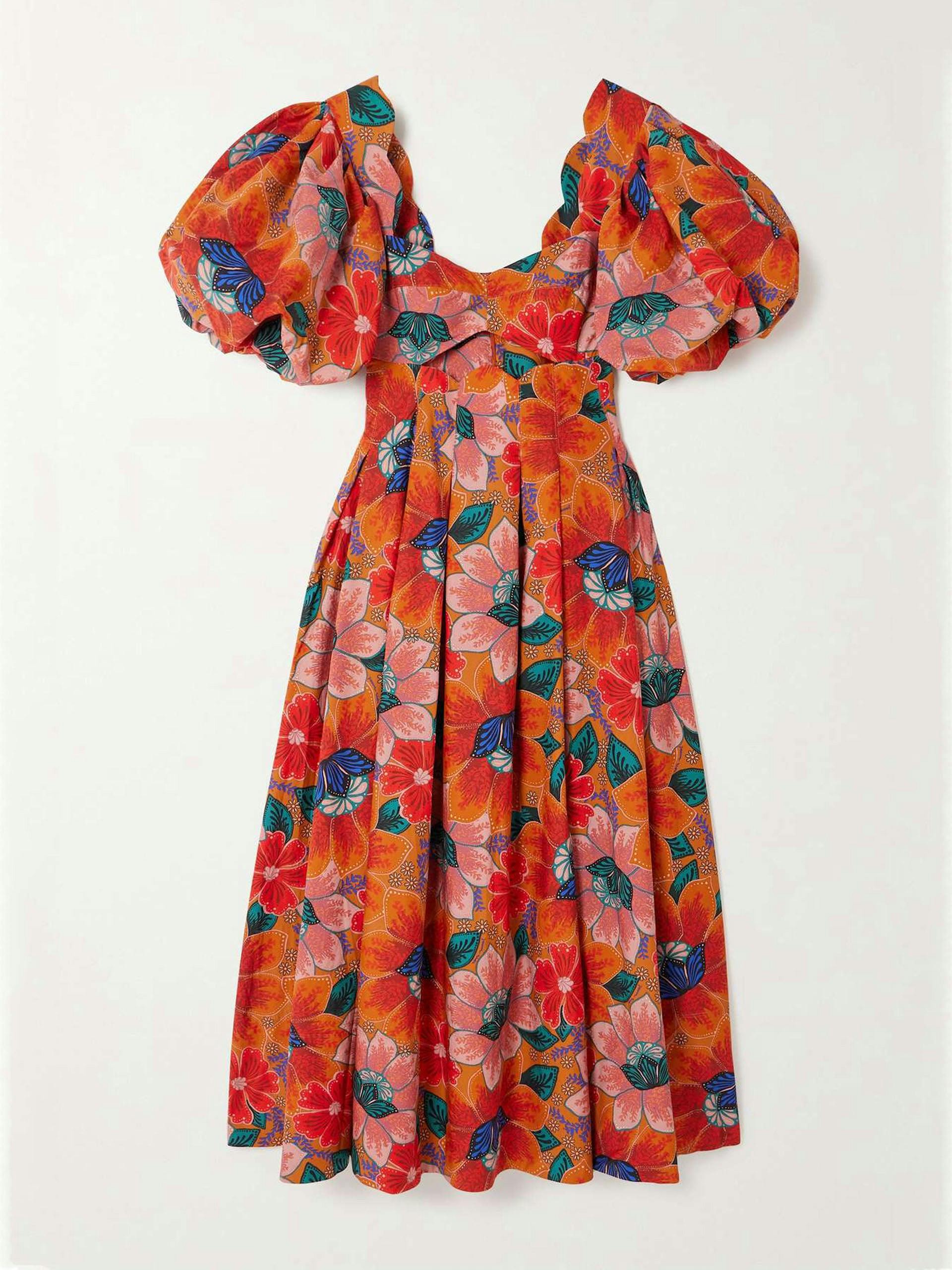 Marias cutout pleated floral-print cotton midi dress