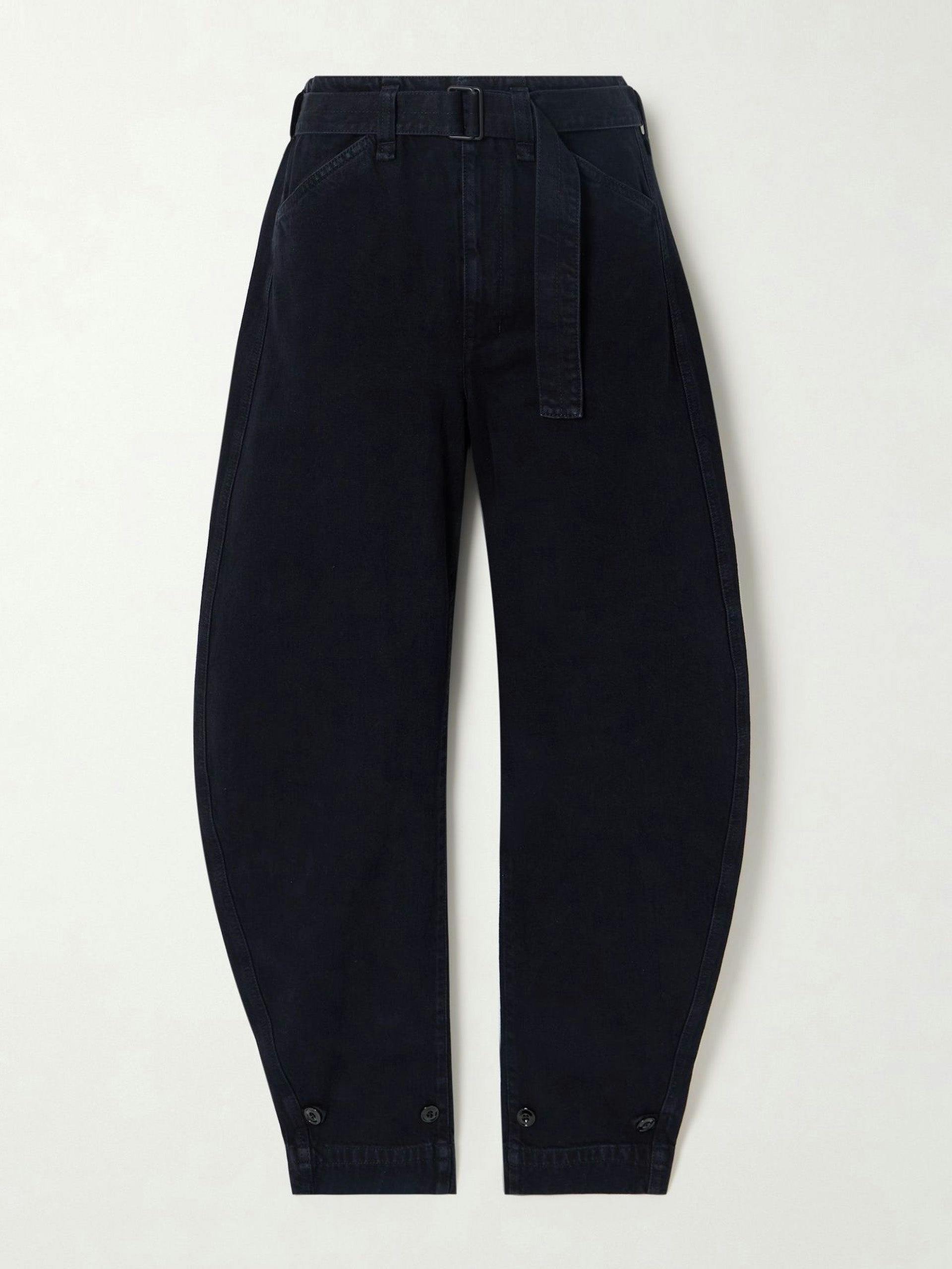 Belted cotton-twill tapered pants