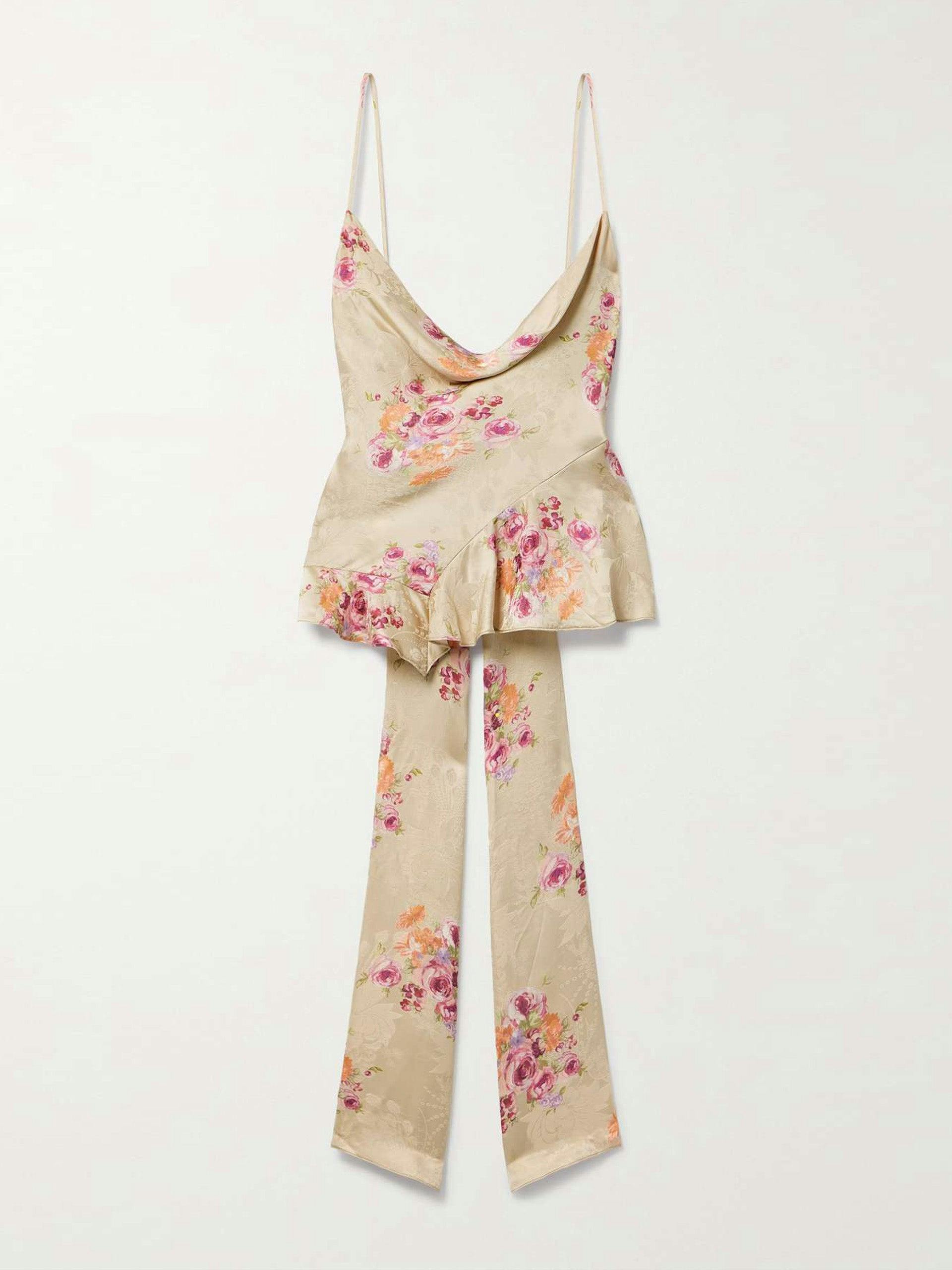 Valetta ruffled floral-print satin-jacquard camisole