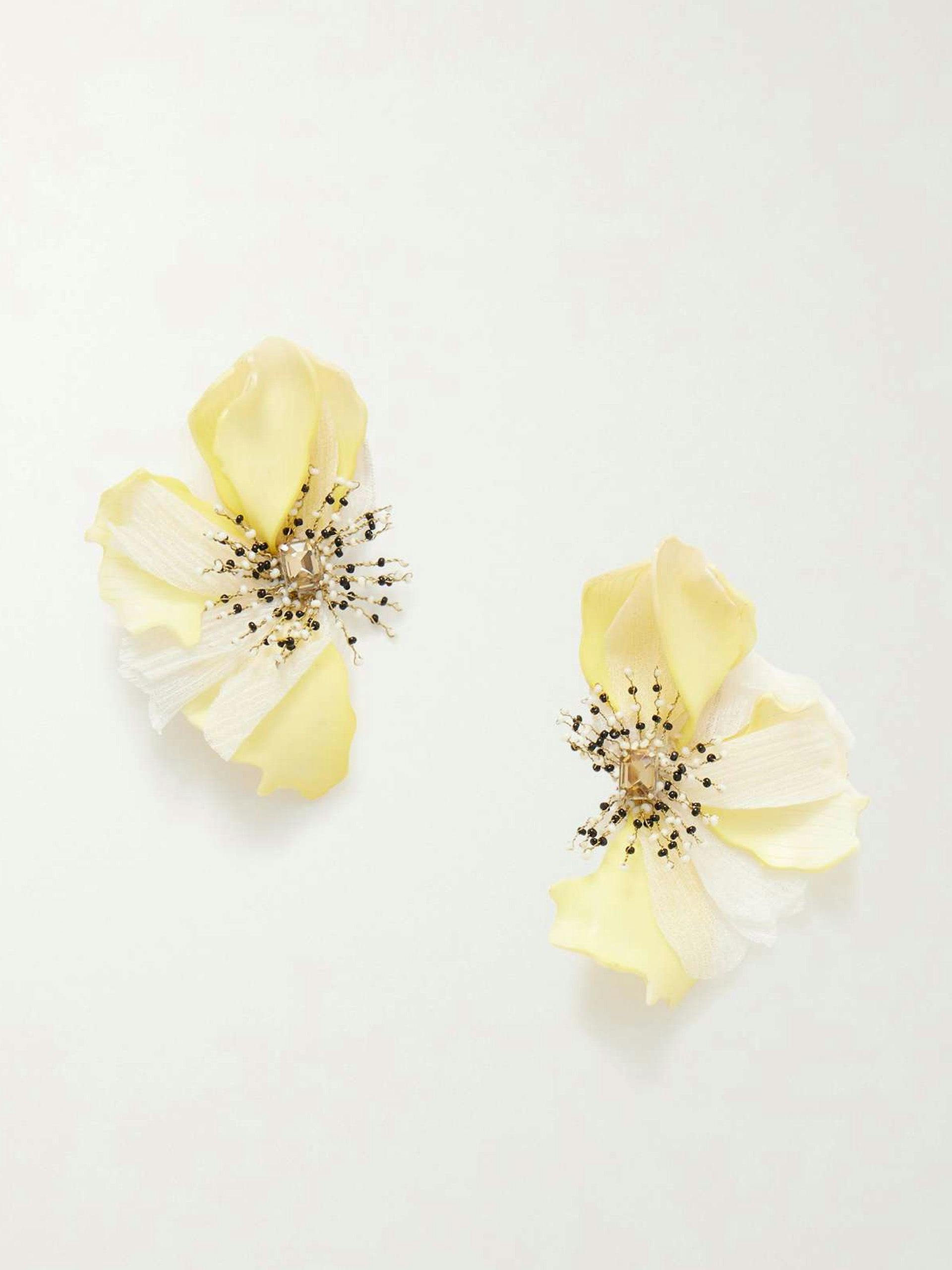 Stretched Petal chiffon, crystal and beaded earrings