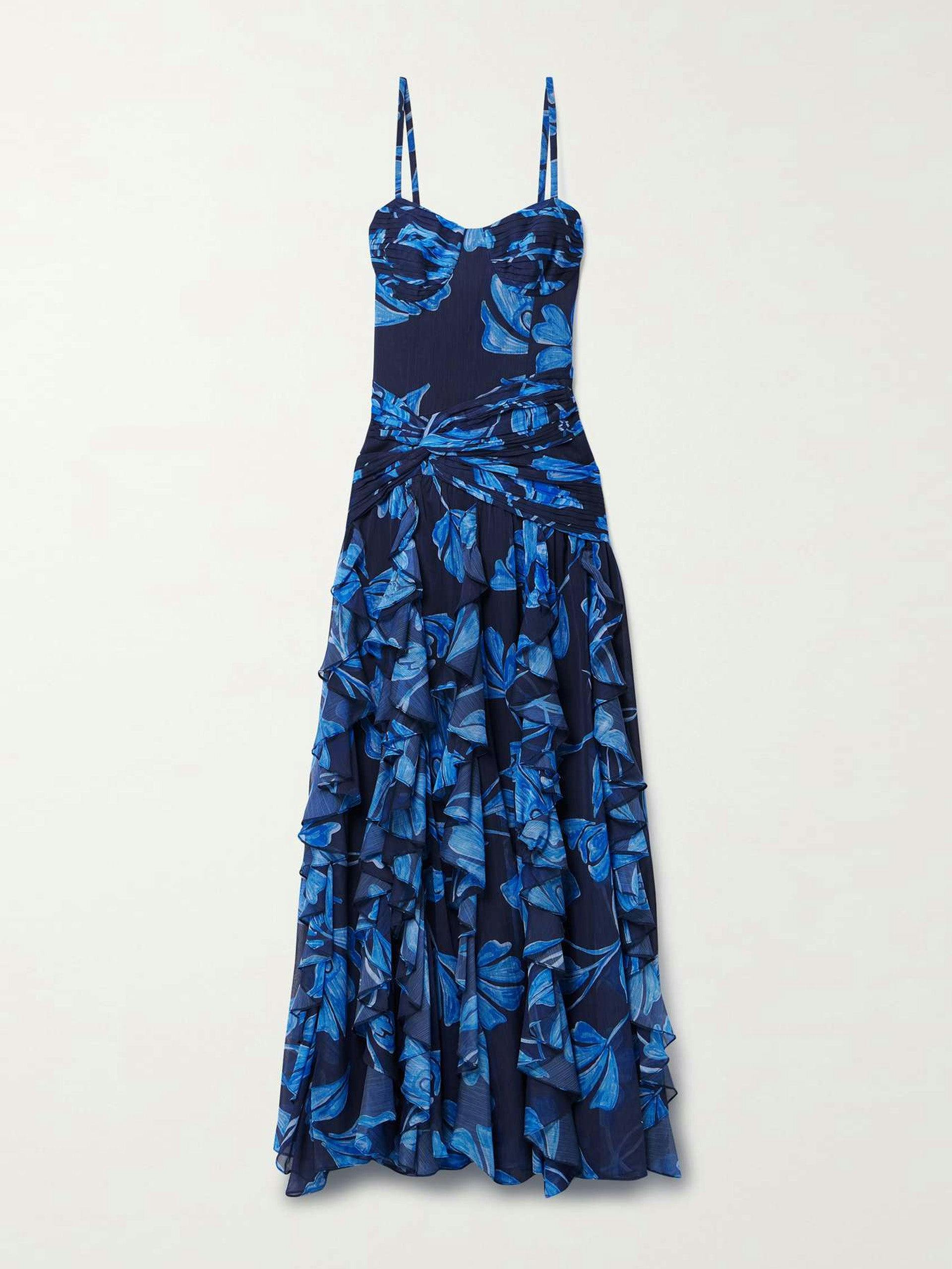 Nightflower ruffled floral-print crepon maxi dress