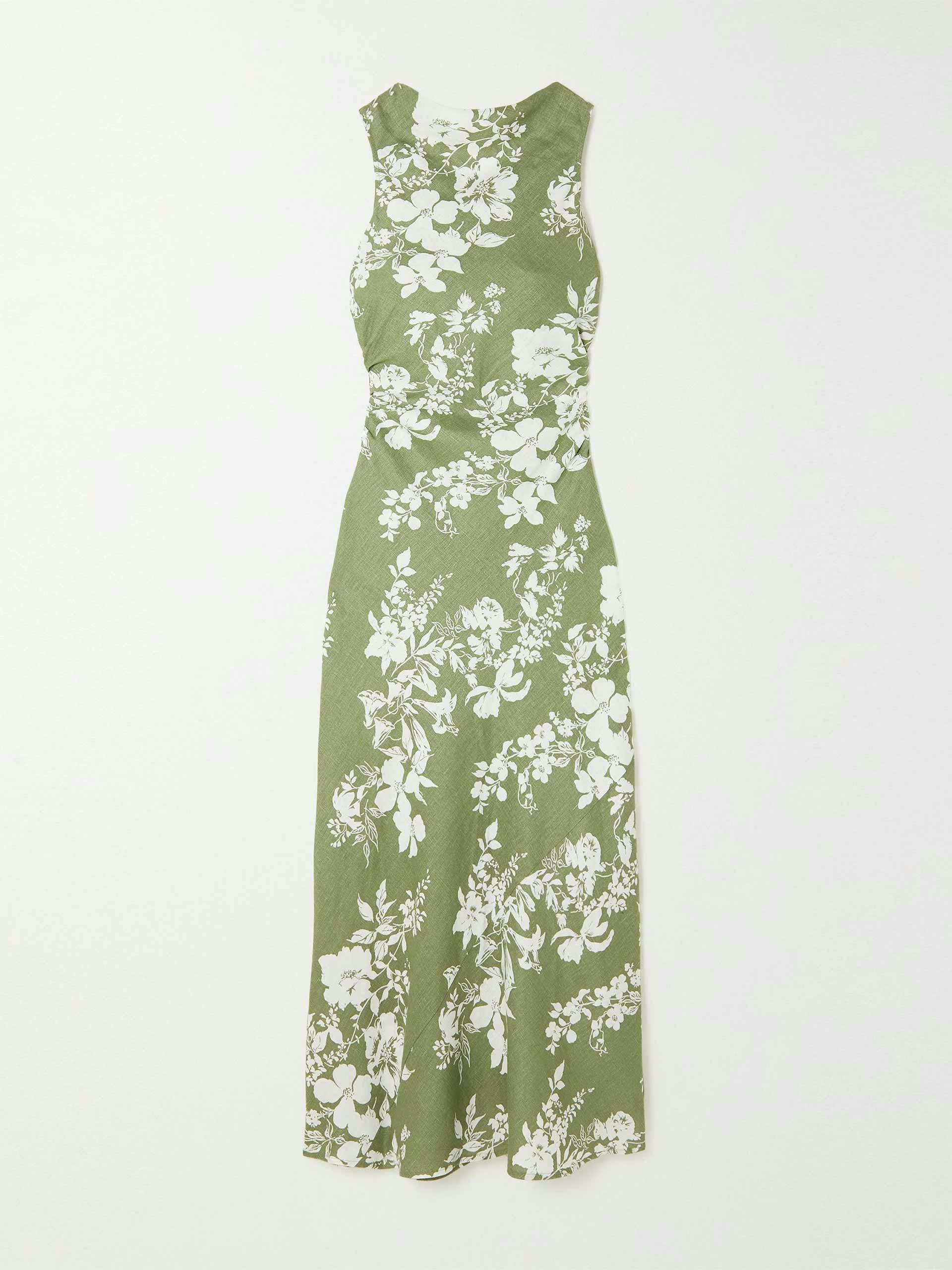 Cutout floral-print linen maxi dress