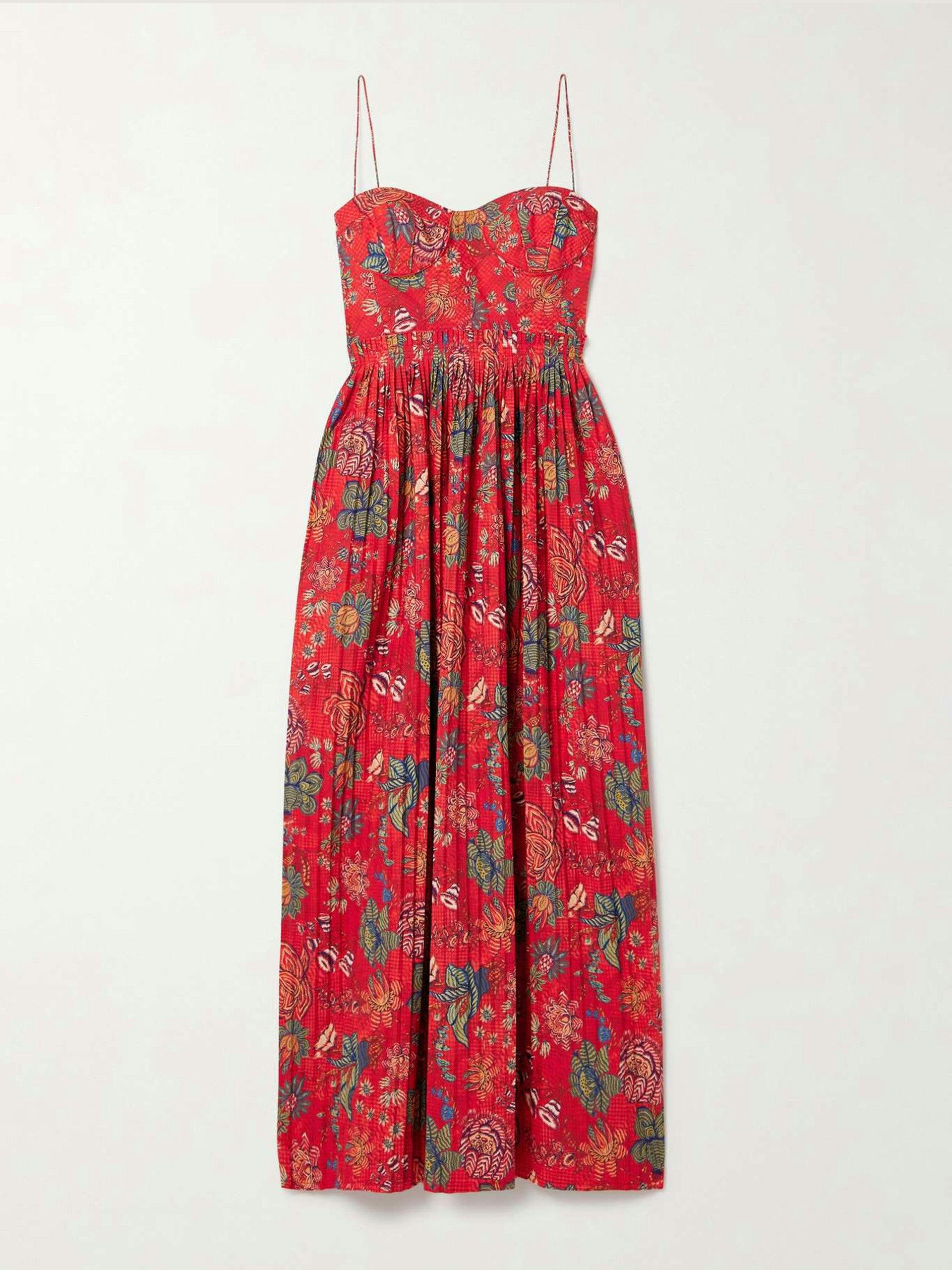 Jessie pleated floral-print cotton-poplin midi dress