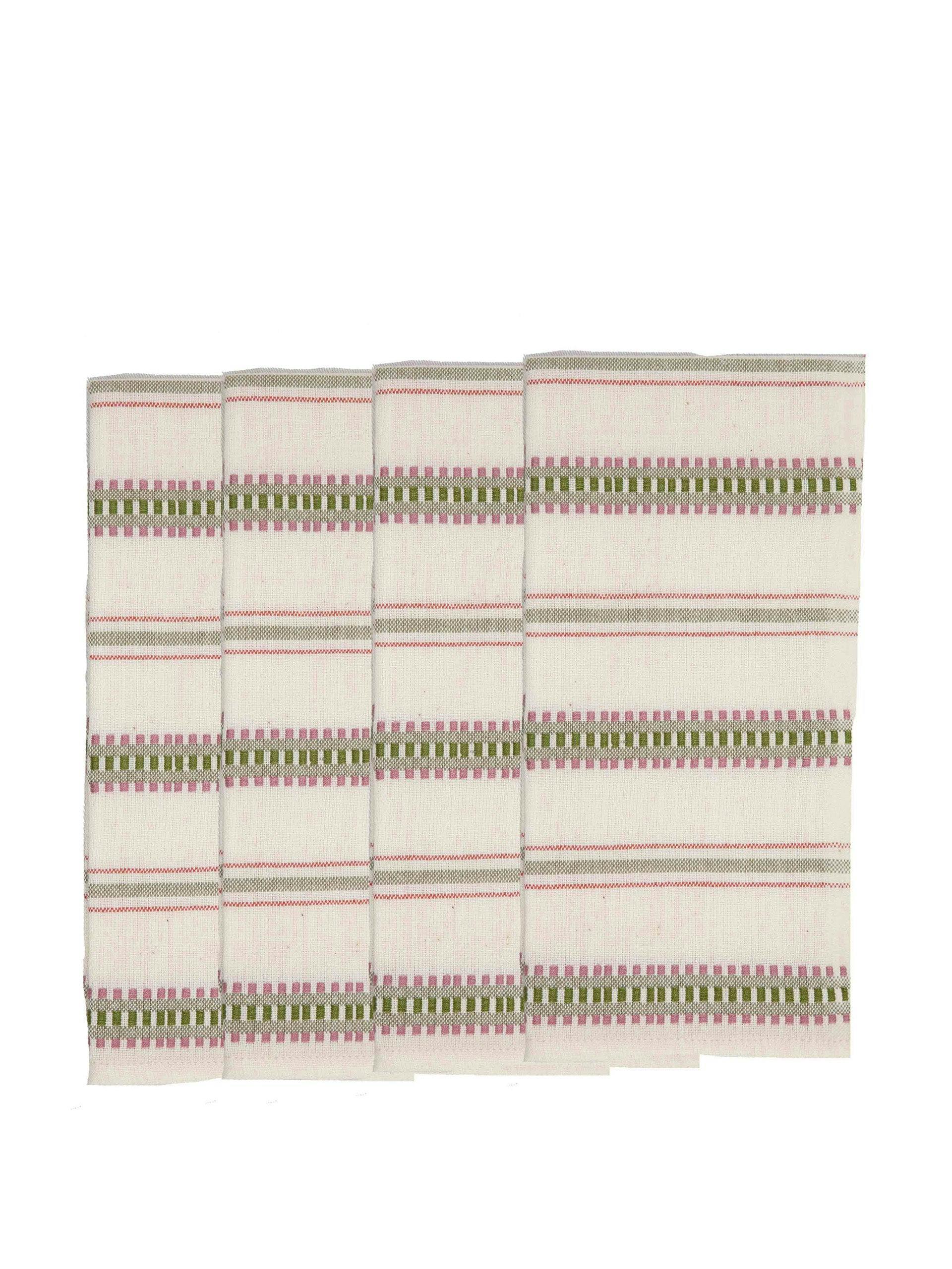 Pink and green striped handwoven napkins, set of 4