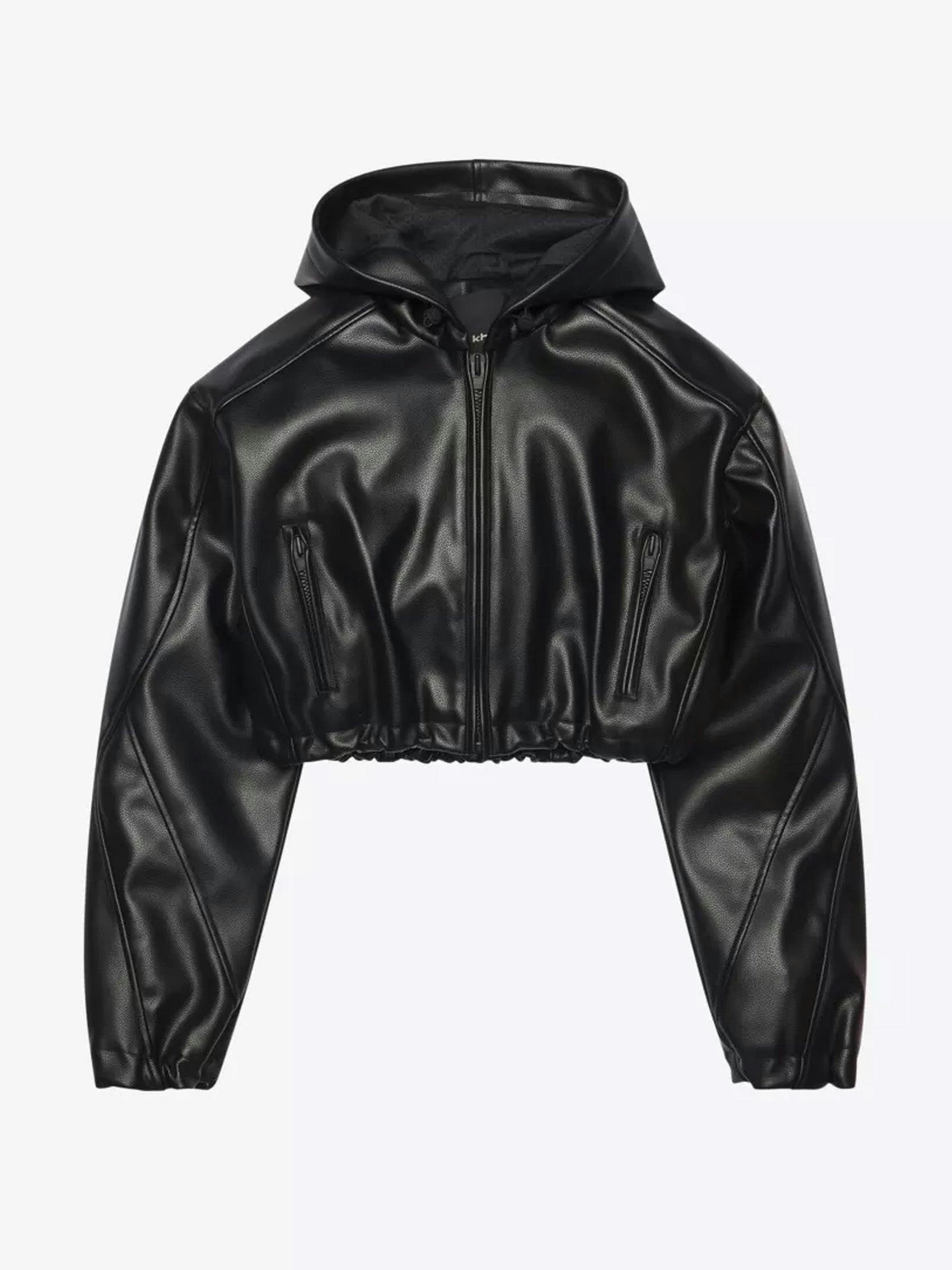 Cropped oversized-fit faux-leather jacket
