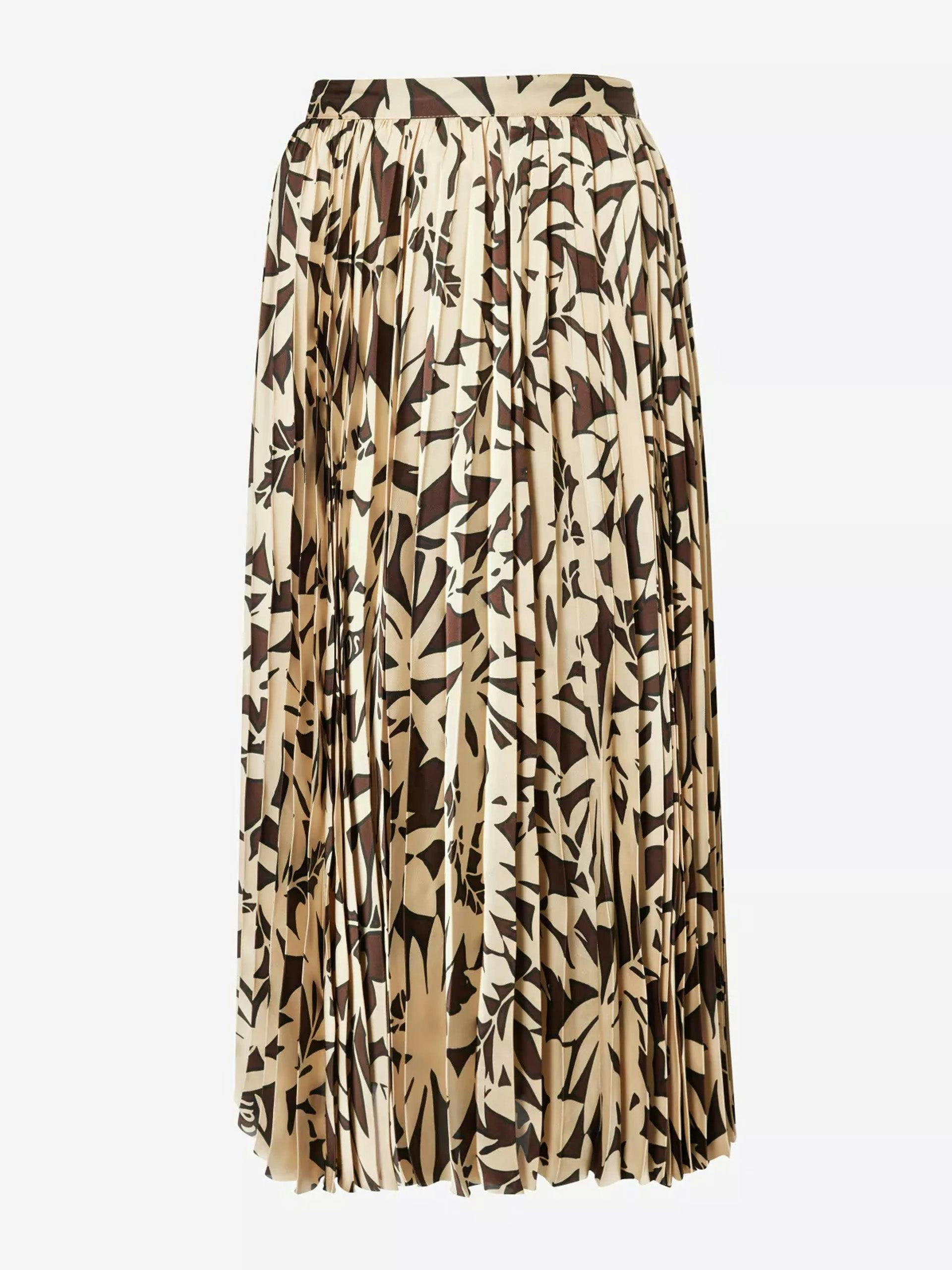 Abstract-pattern mid-rise woven midi skirt