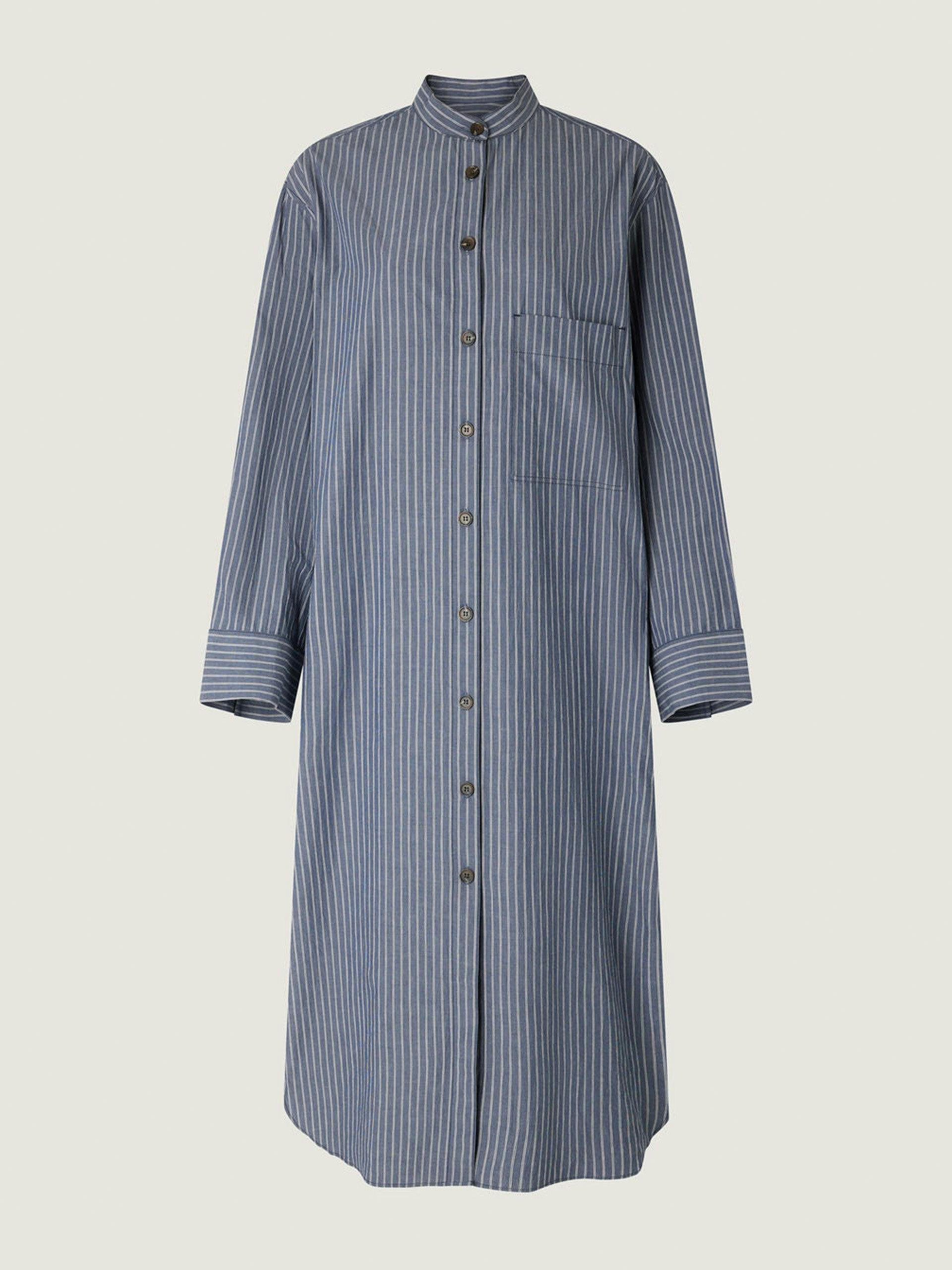 Midnight blue Akiko striped cotton poplin maxi shirt-dress