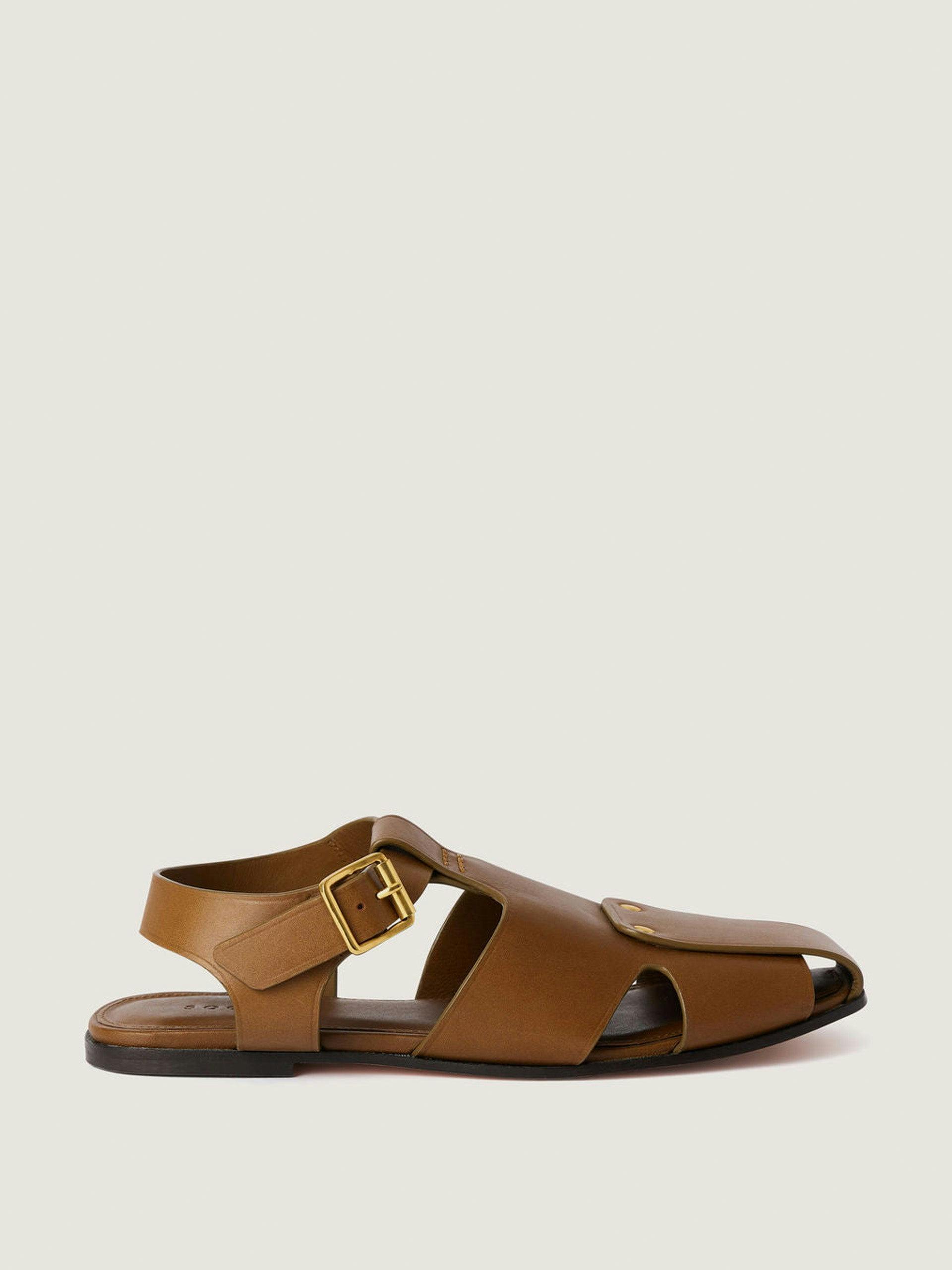 Flat bronze April leather sandals