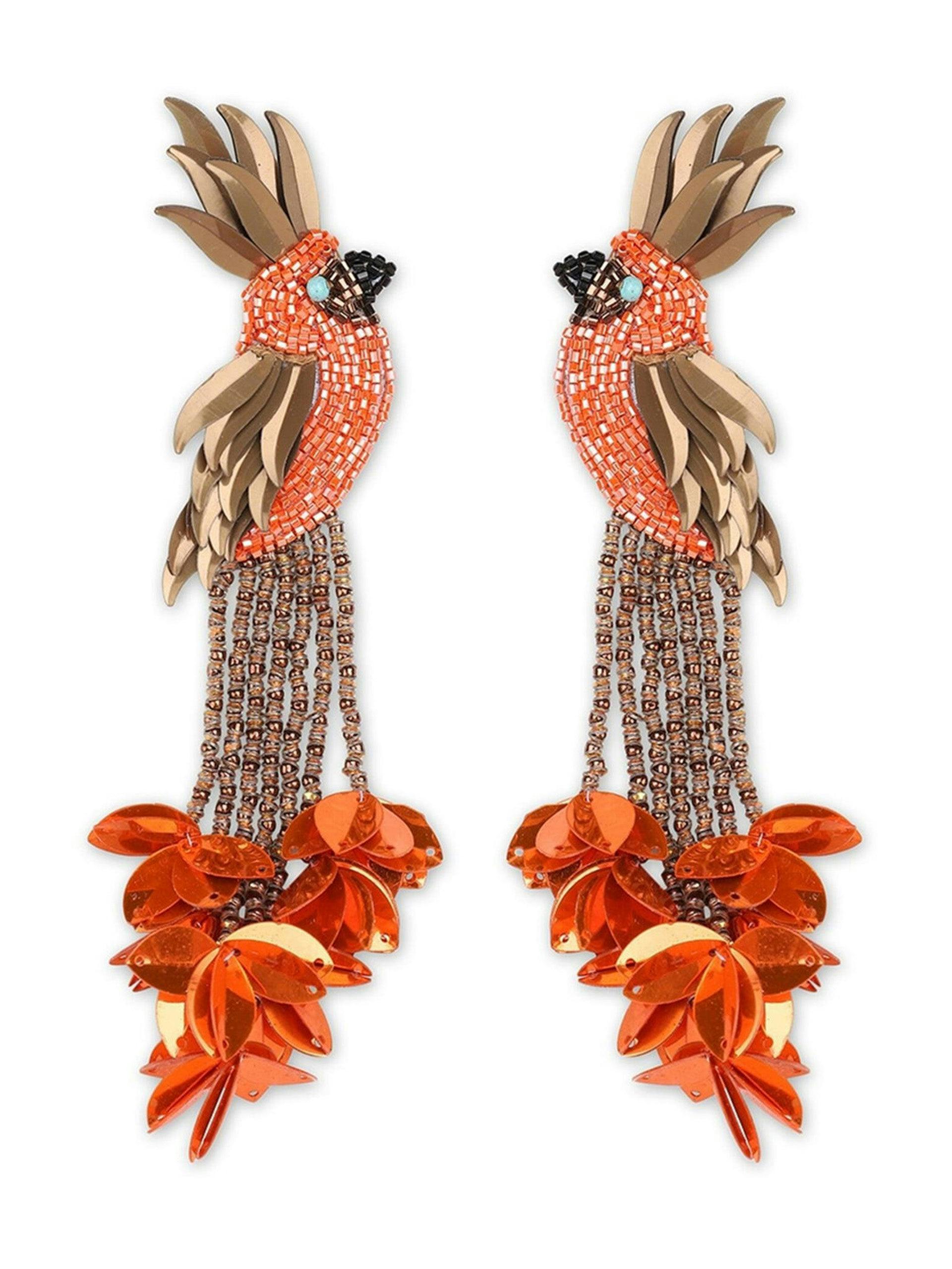 Orange Bird of Paradise beaded earrings