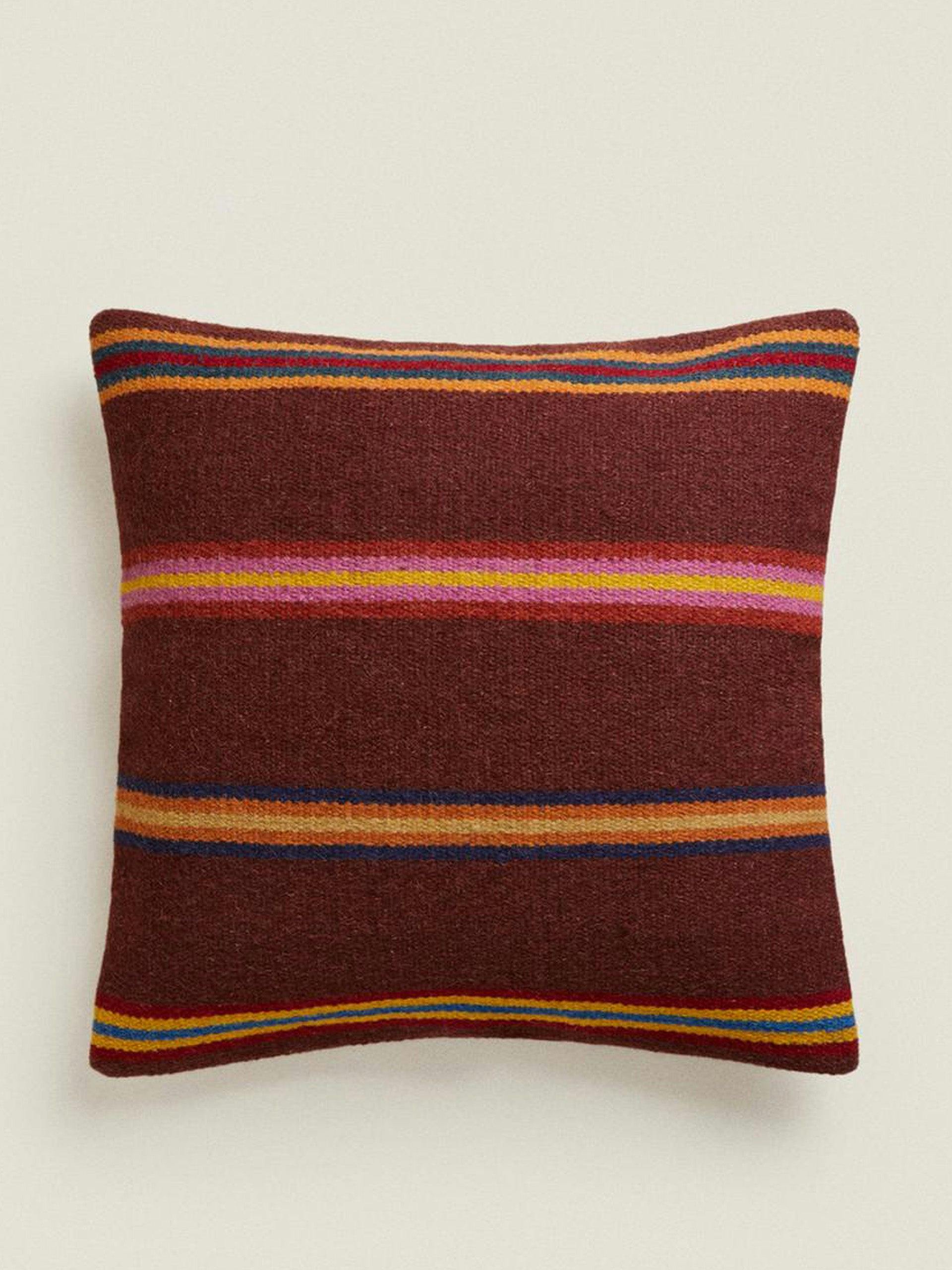 Striped woollen throw pillow cover